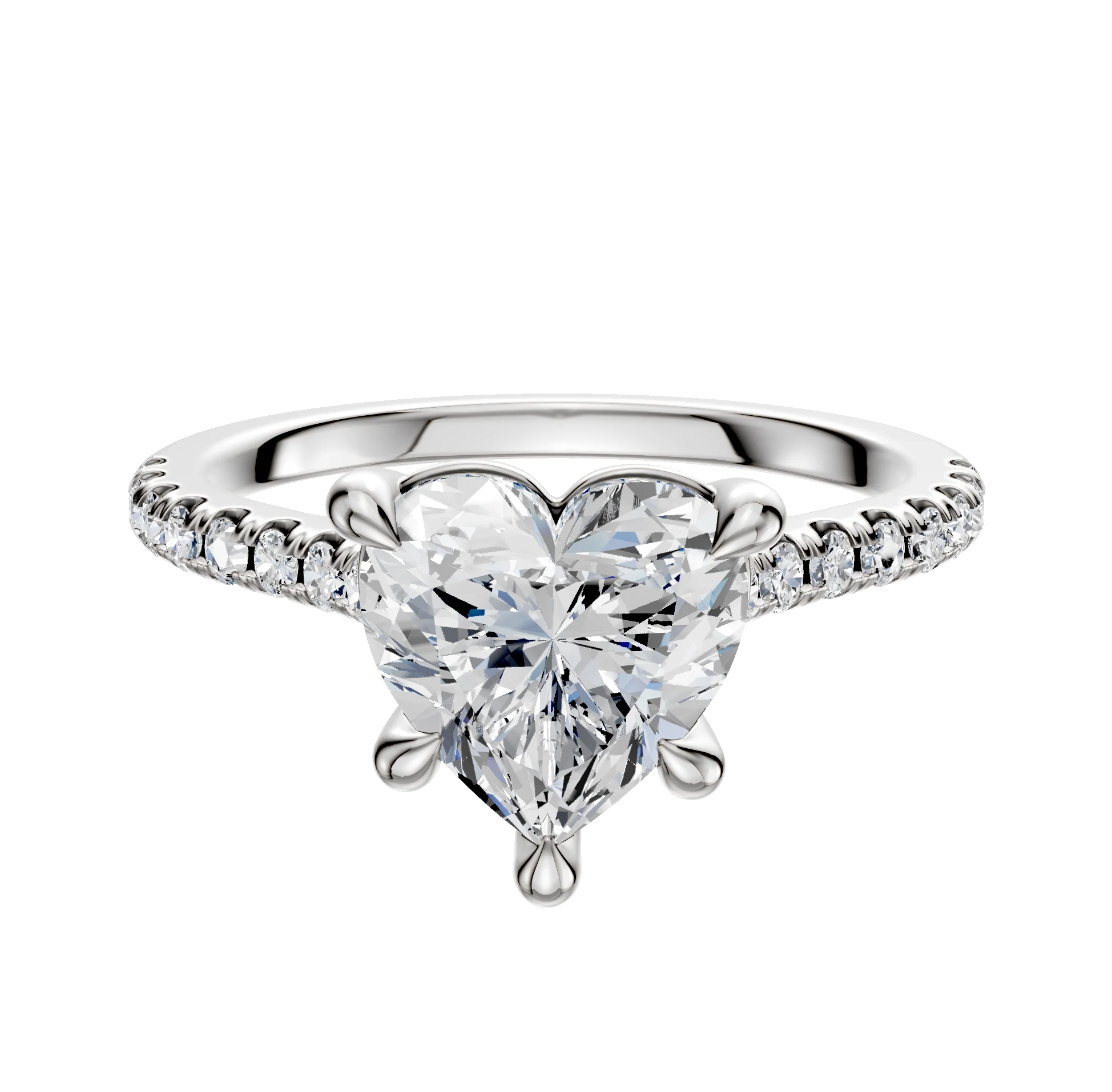 18K White Gold 4 Prong Basket Cathedral Dome 1-Row-Pave 2.5mm Engagement Ring