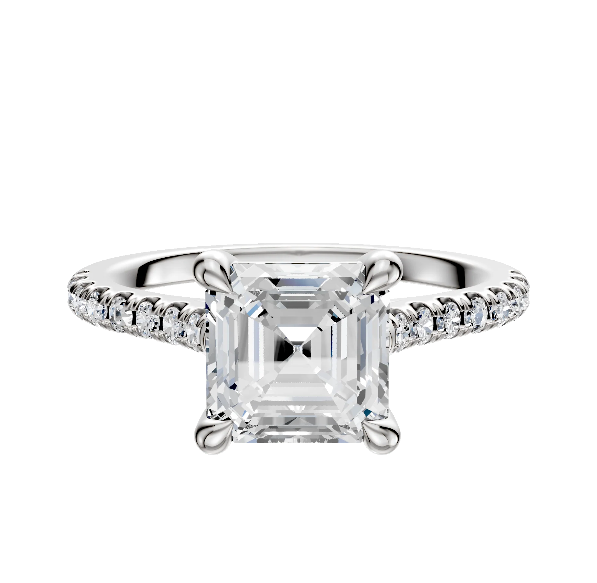 18K White Gold 4 Prong Basket Cathedral Dome 1-Row-Pave 2.5mm Engagement Ring