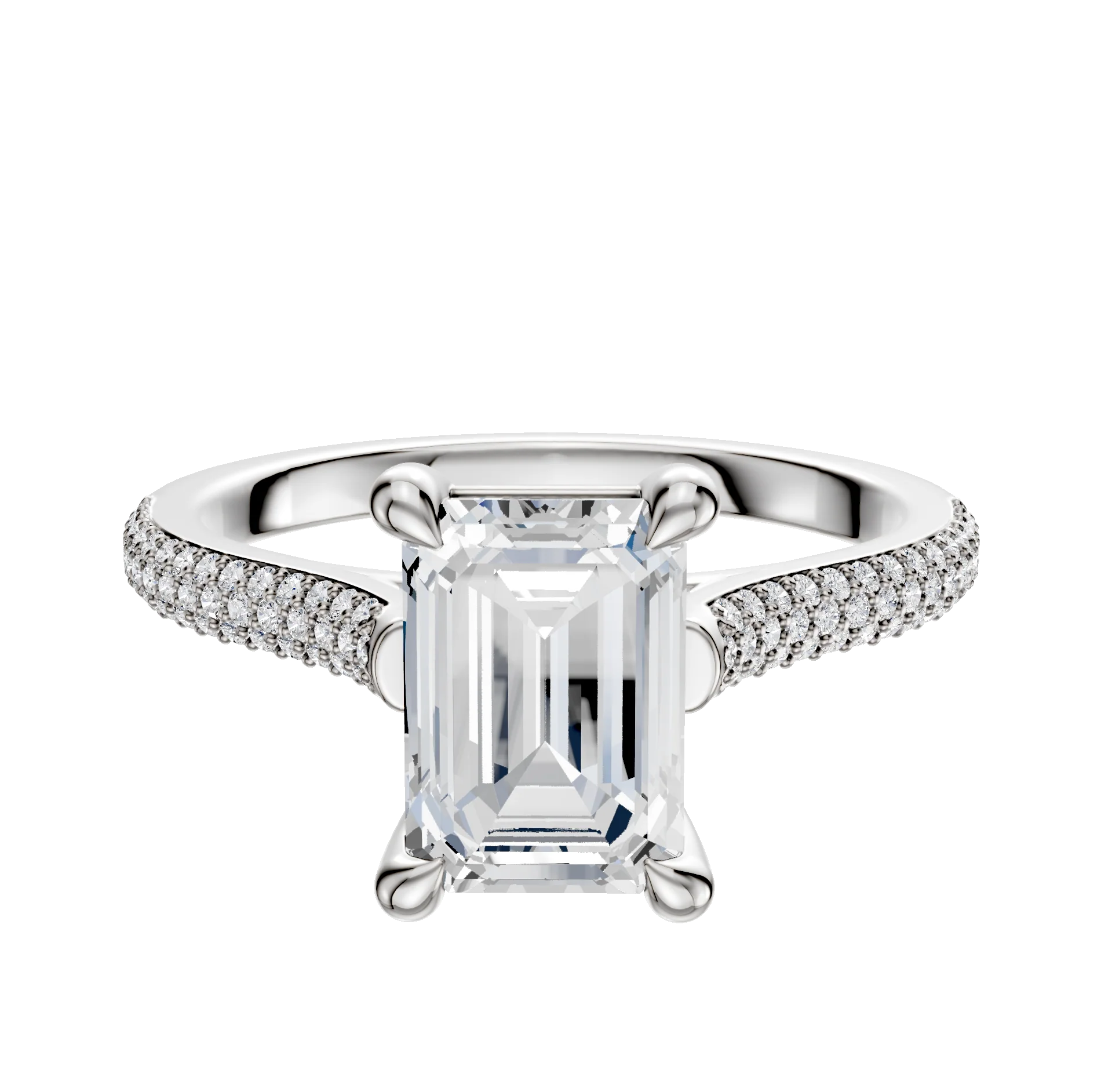 18K White Gold 4 Prong Basket Cathedral Dome 3-Row-Pave 2.0mm Engagement Ring