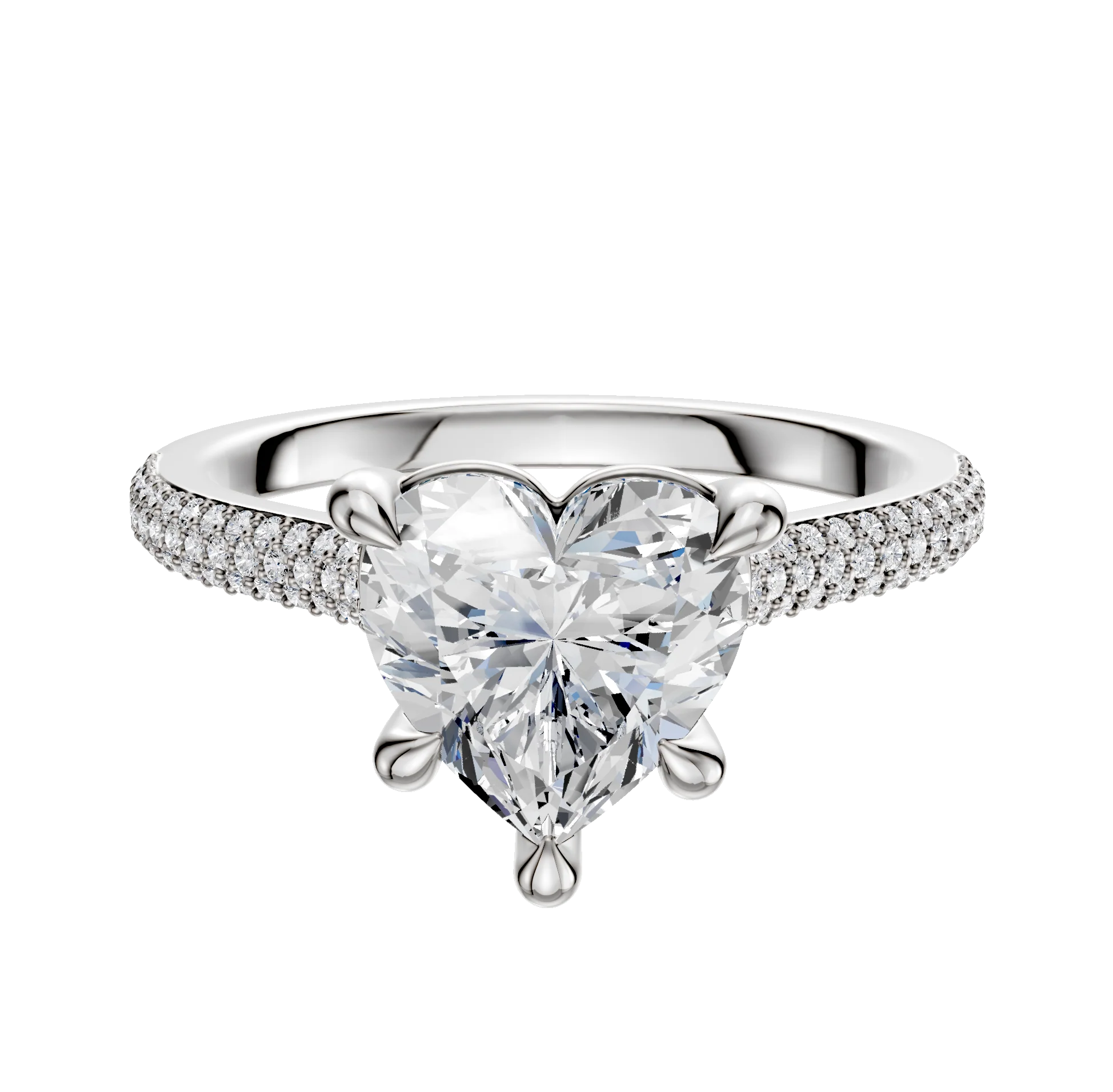 18K White Gold 4 Prong Basket Cathedral Dome 3-Row-Pave 2.0mm Engagement Ring