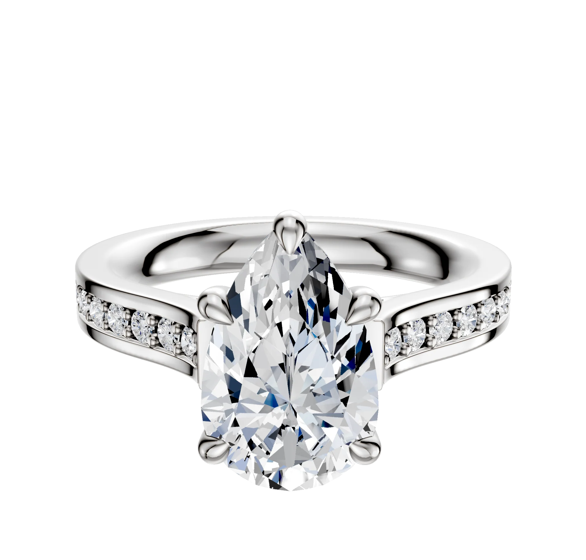 18K White Gold 4 Prong Basket Cathedral Flat 1-Row-Pave 2.5mm Engagement Ring