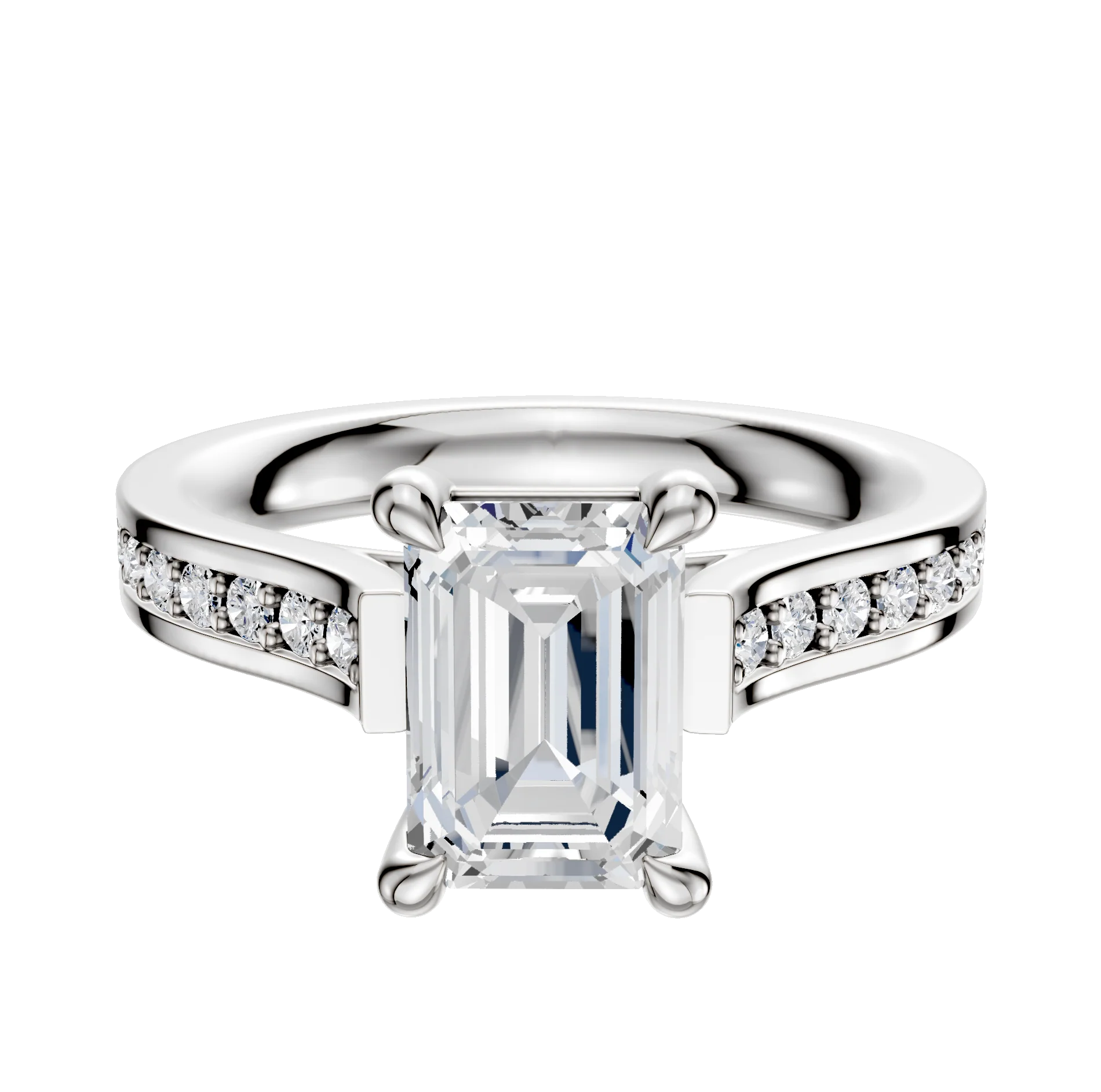 18K White Gold 4 Prong Basket Cathedral Flat 1-Row-Pave 2.5mm Engagement Ring