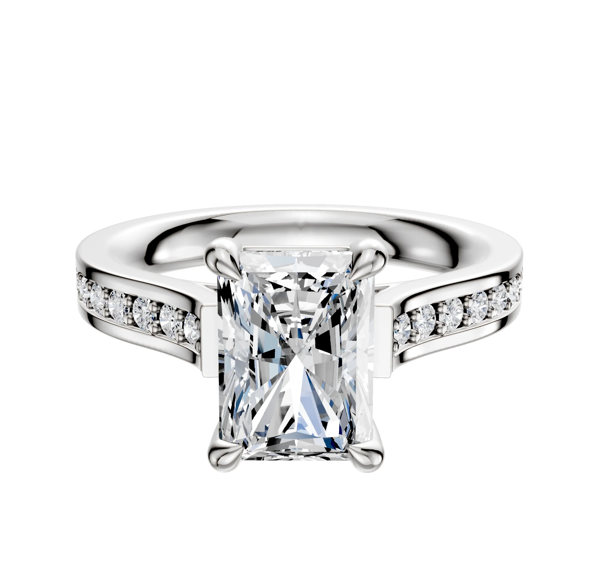 18K White Gold 4 Prong Basket Cathedral Flat 1-Row-Pave 2.5mm Engagement Ring