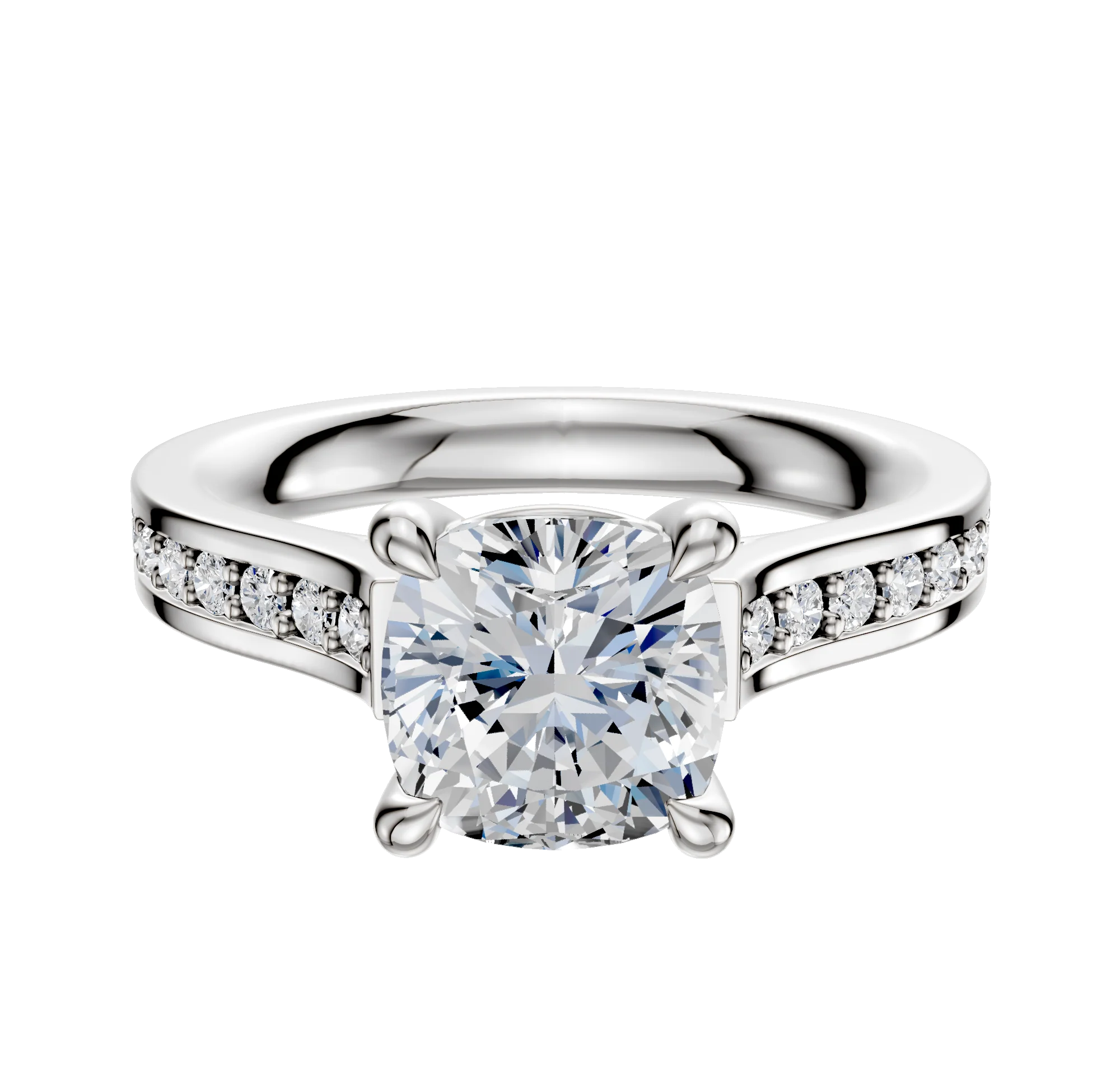 18K White Gold 4 Prong Basket Cathedral Flat 1-Row-Pave 2.5mm Engagement Ring