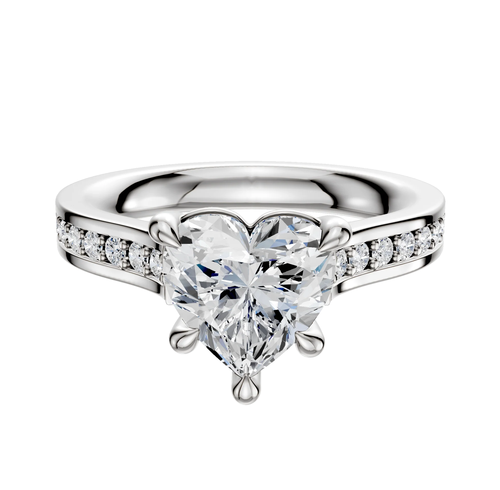 18K White Gold 4 Prong Basket Cathedral Flat 1-Row-Pave 2.5mm Engagement Ring