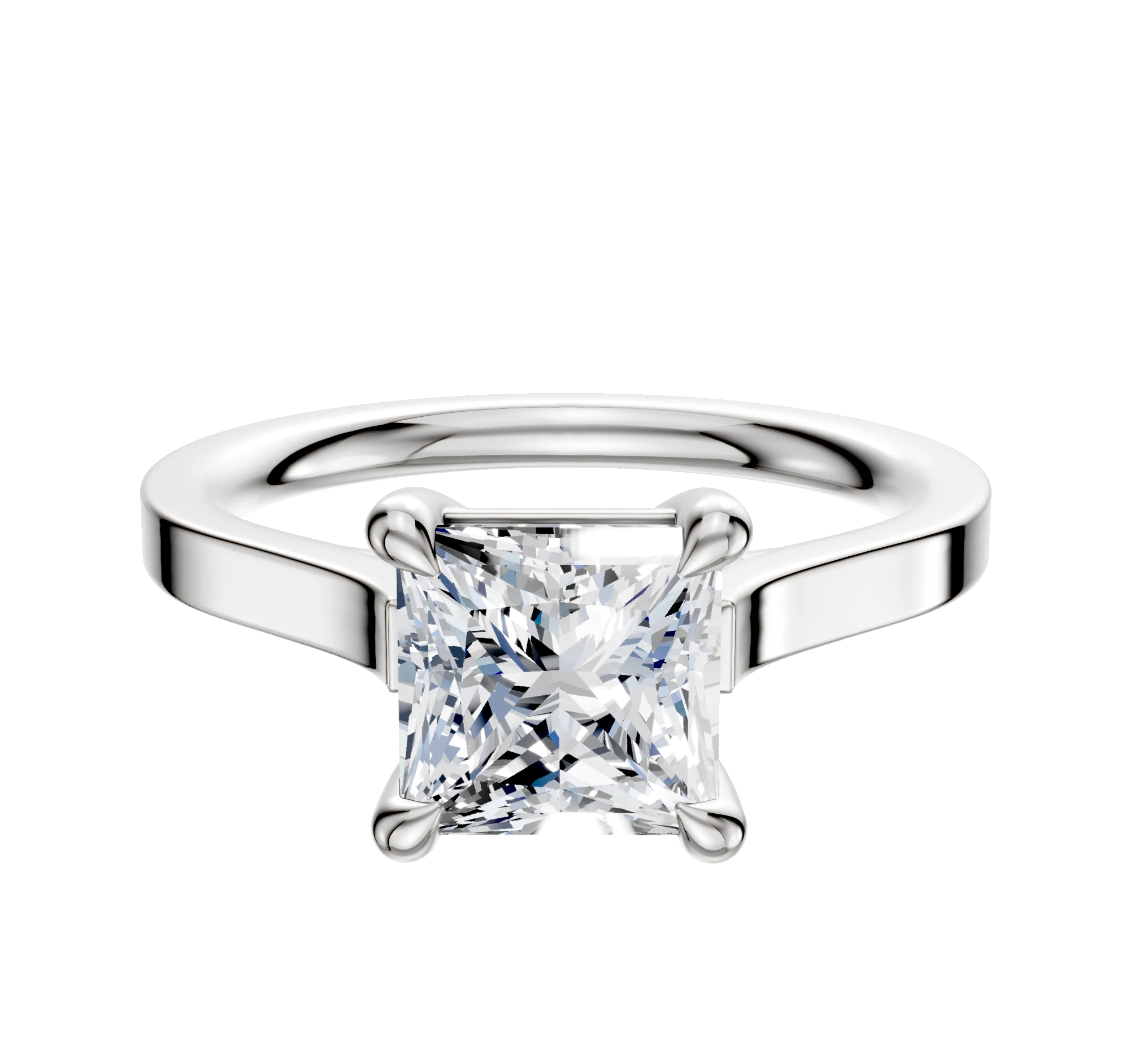 18K White Gold 4 Prong Basket Cathedral Flat 2.0mm Engagement Ring