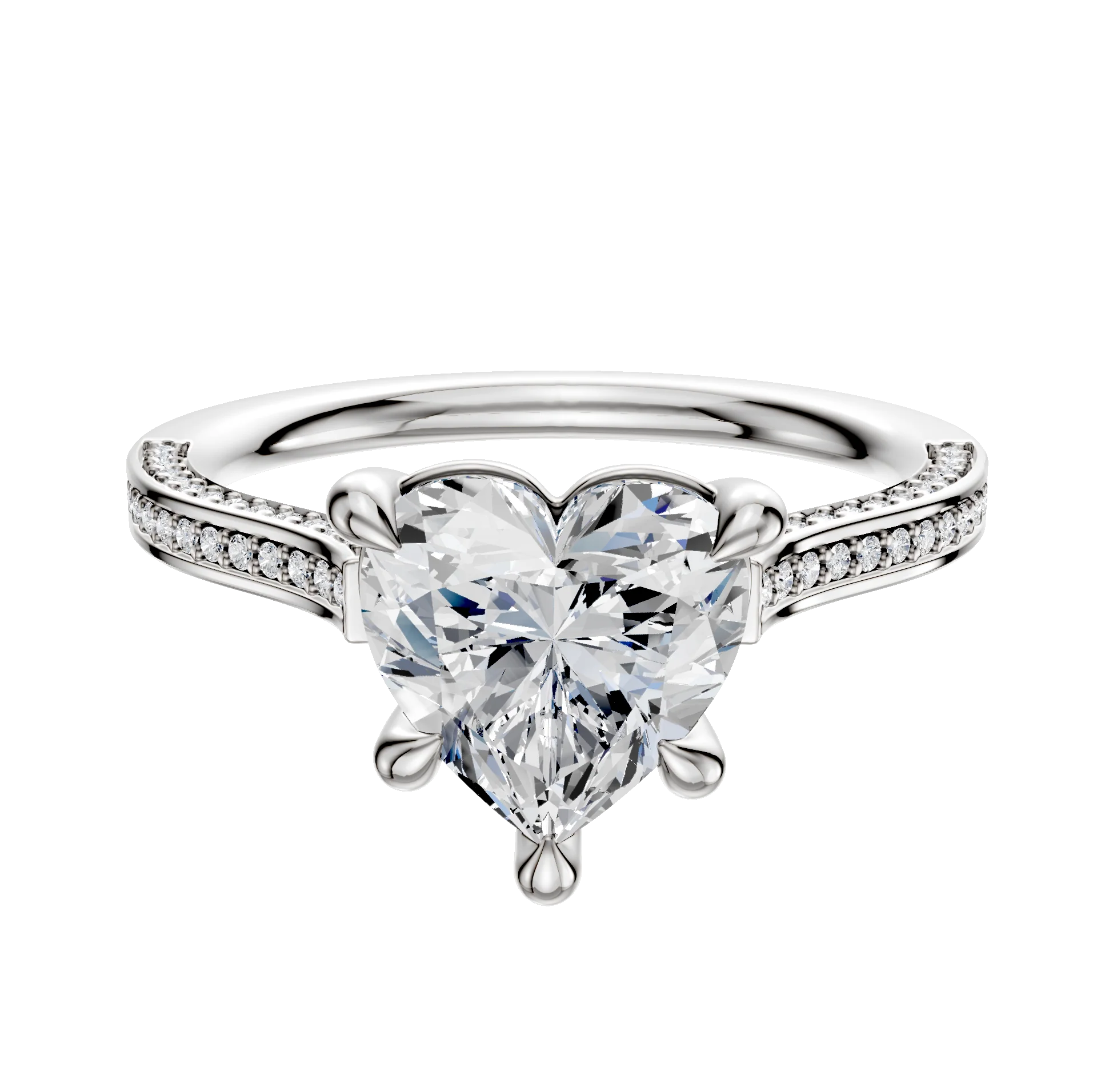 18K White Gold 4 Prong Basket Cathedral Flat 3-Row-Pave 2.0mm Engagement Ring