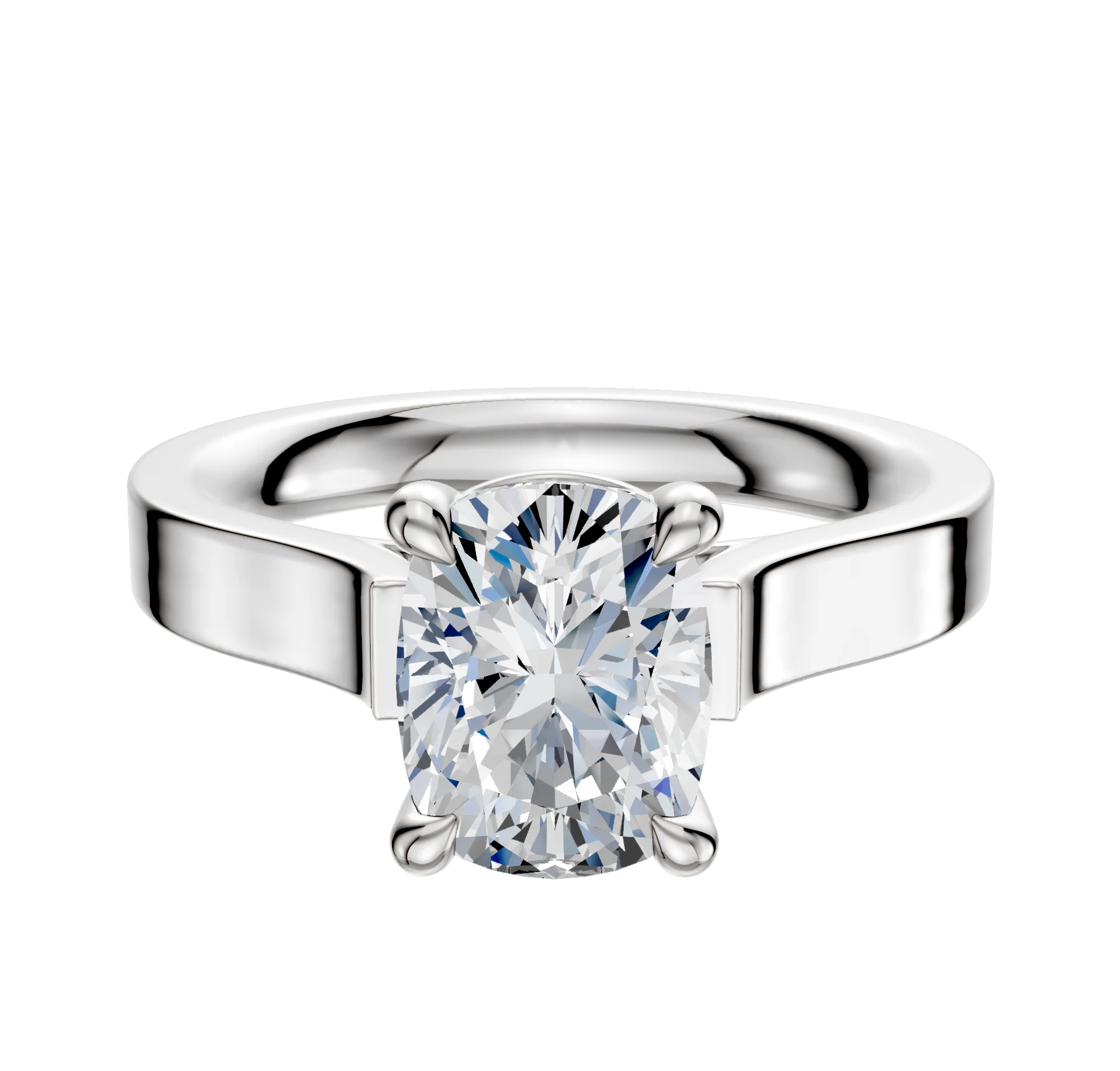 18K White Gold 4 Prong Basket Cathedral Flat 3.0mm Engagement Ring