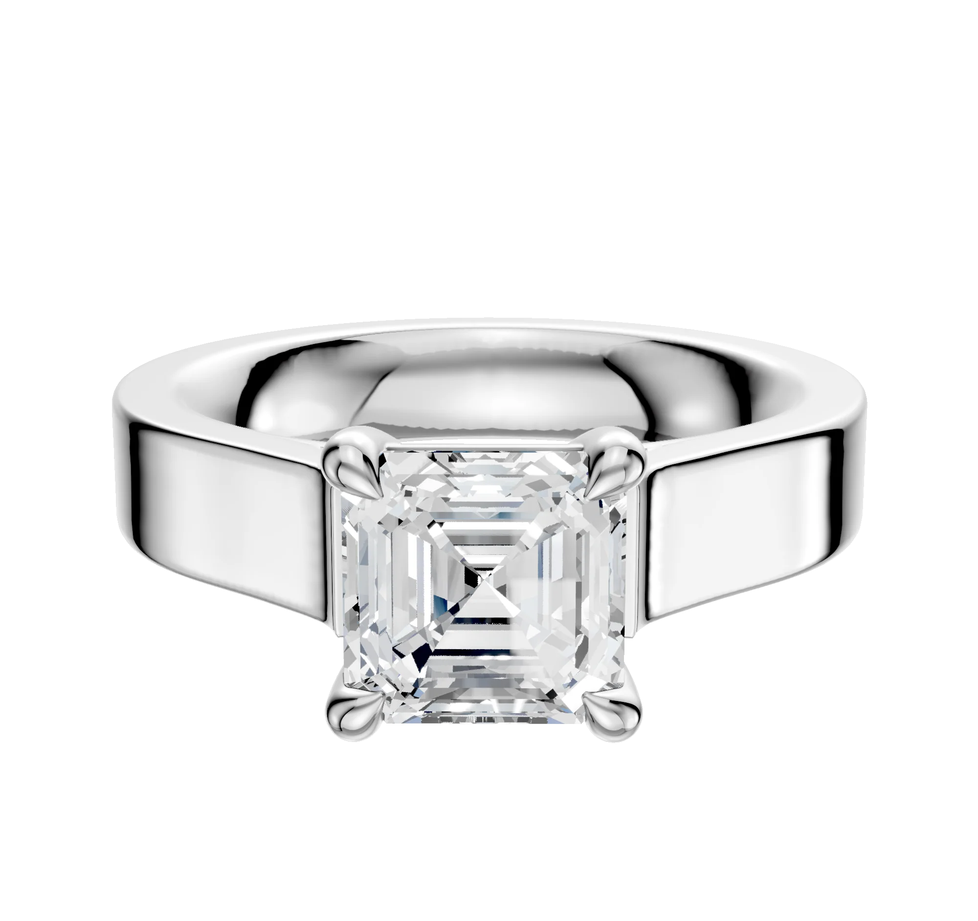 18K White Gold 4 Prong Basket Cathedral Flat 4.0mm Engagement Ring
