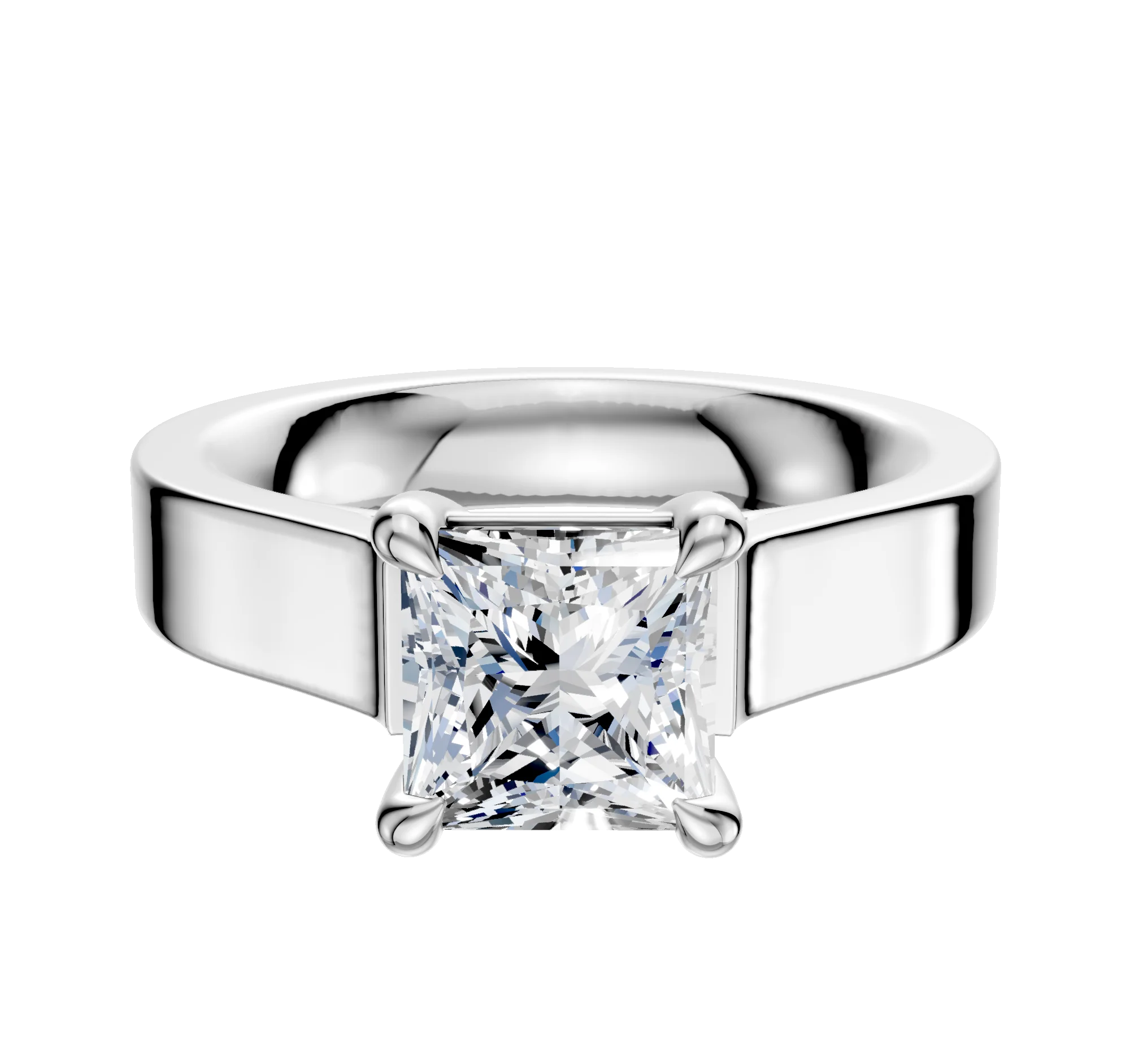 18K White Gold 4 Prong Basket Cathedral Flat 4.0mm Engagement Ring