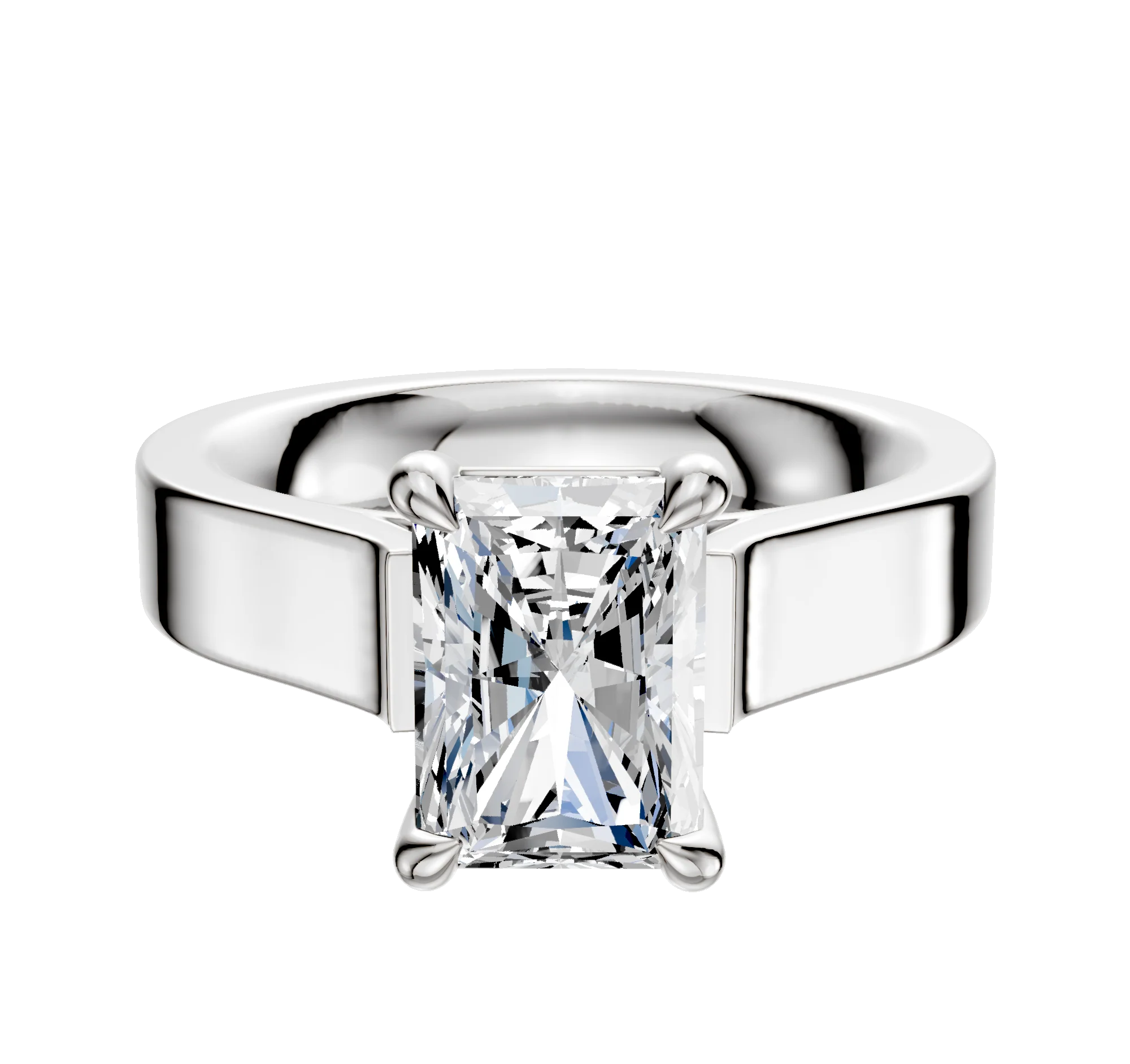 18K White Gold 4 Prong Basket Cathedral Flat 4.0mm Engagement Ring