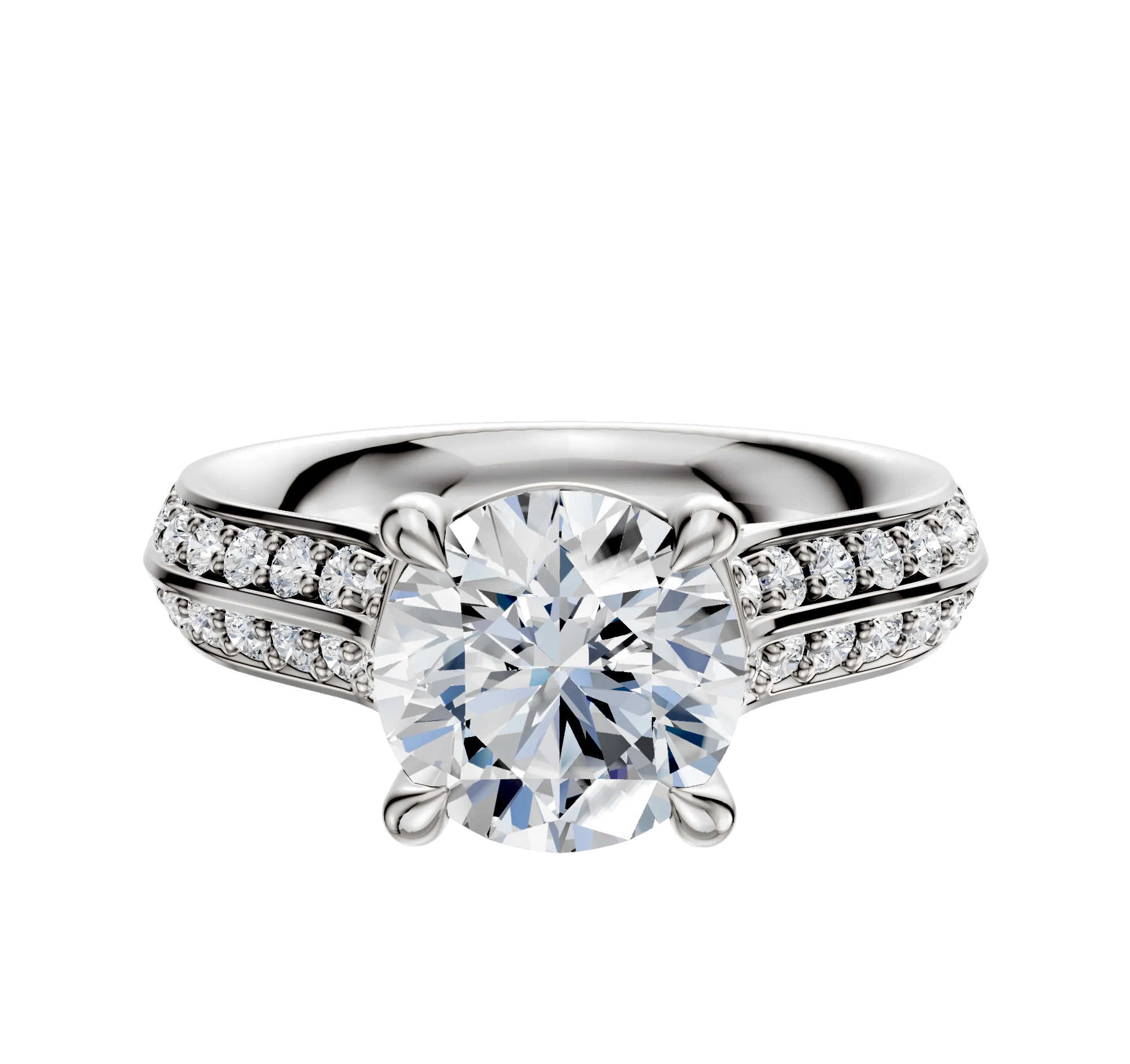 18K White Gold 4 Prong Basket Cathedral Knife Edge 1-Row-Pave 2.5mm Engagement Ring