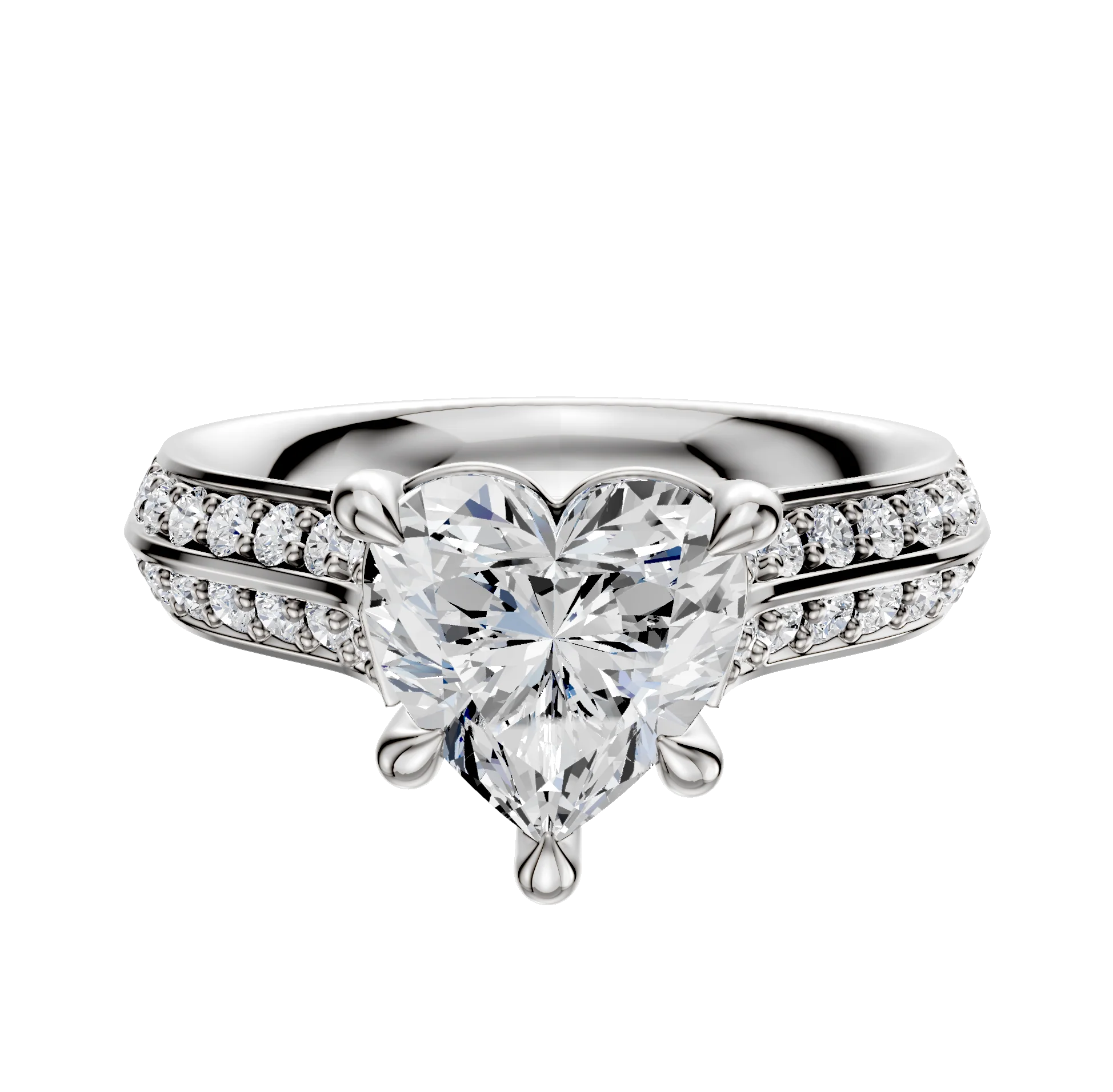 18K White Gold 4 Prong Basket Cathedral Knife Edge 1-Row-Pave 2.5mm Engagement Ring