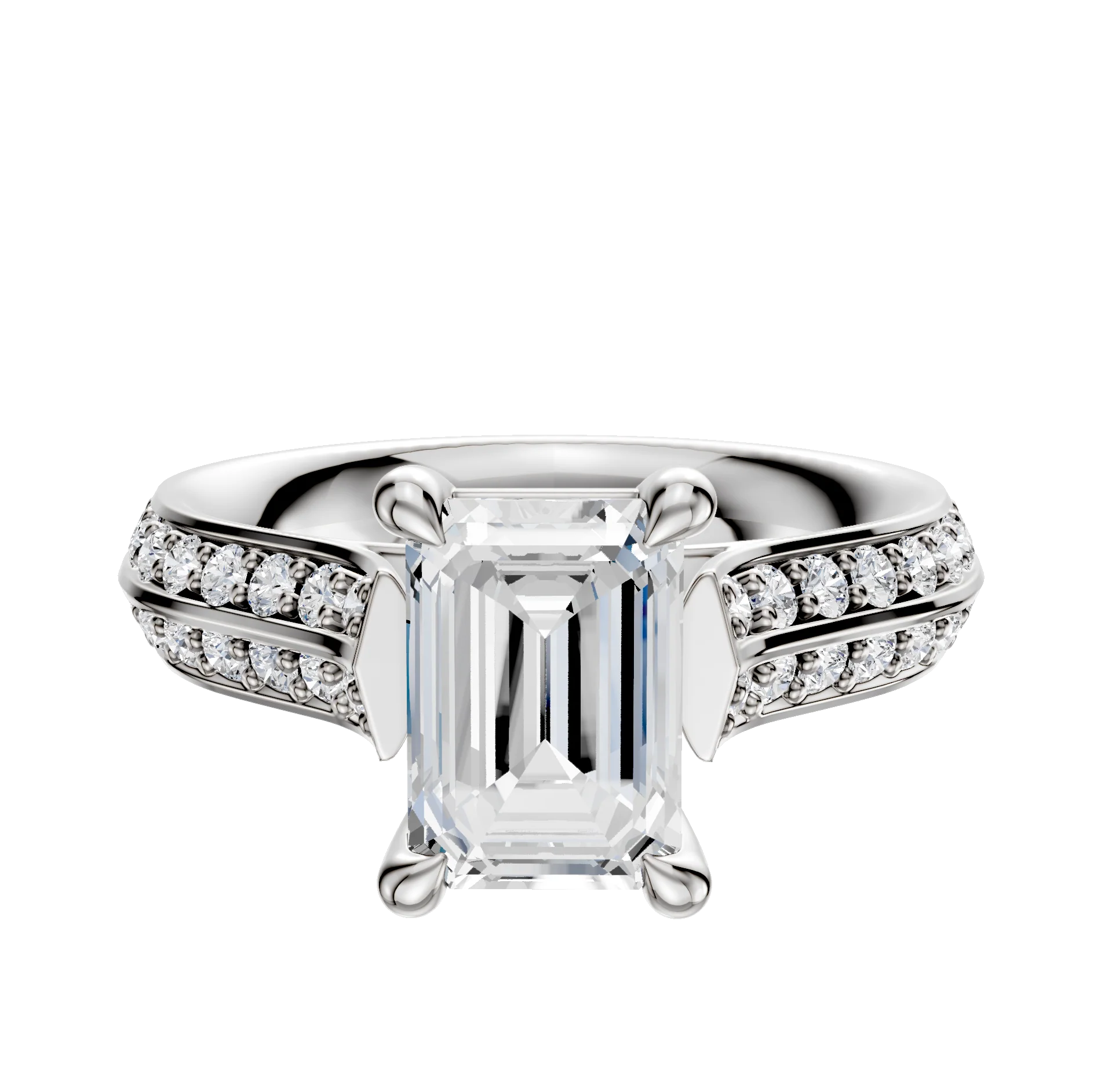 18K White Gold 4 Prong Basket Cathedral Knife Edge 1-Row-Pave 2.5mm Engagement Ring