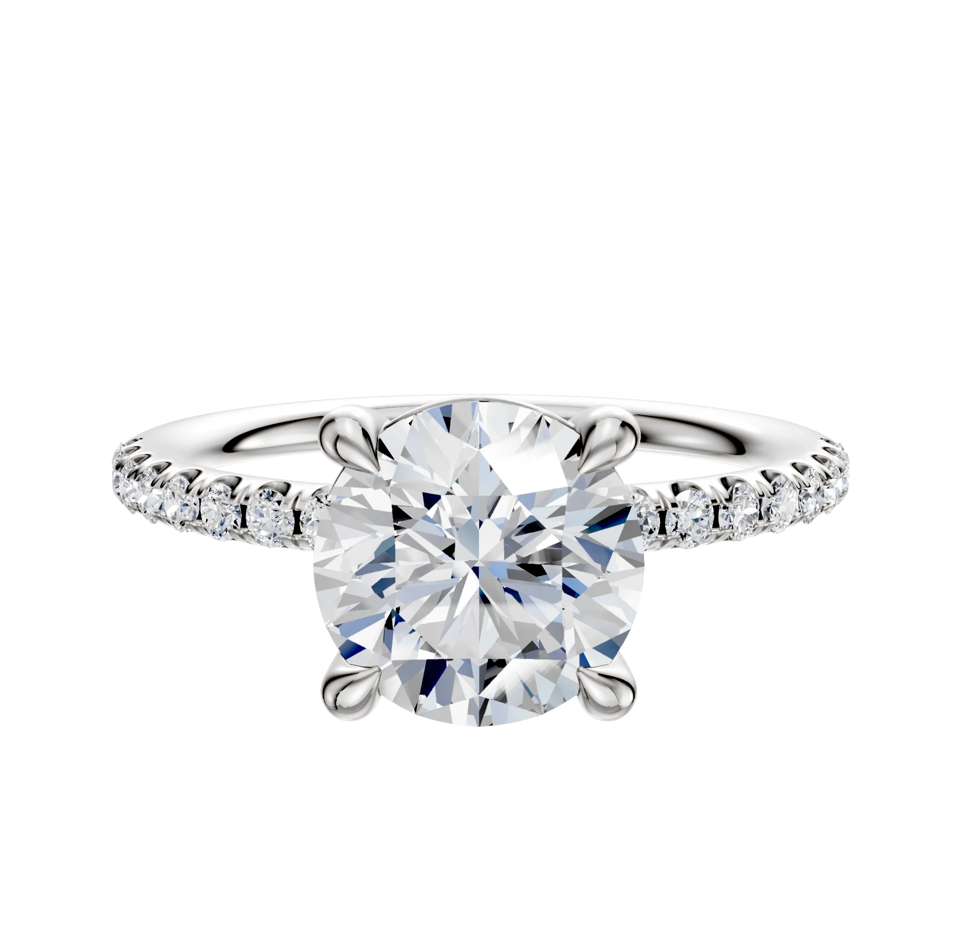 18K White Gold 4 Prong Basket Classic Dome 1-Row-Pave 2.5mm Engagement Ring