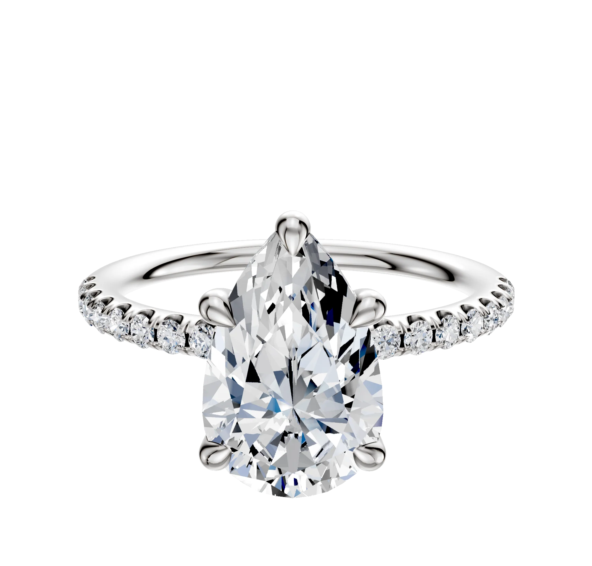 18K White Gold 4 Prong Basket Classic Dome 1-Row-Pave 2.5mm Engagement Ring