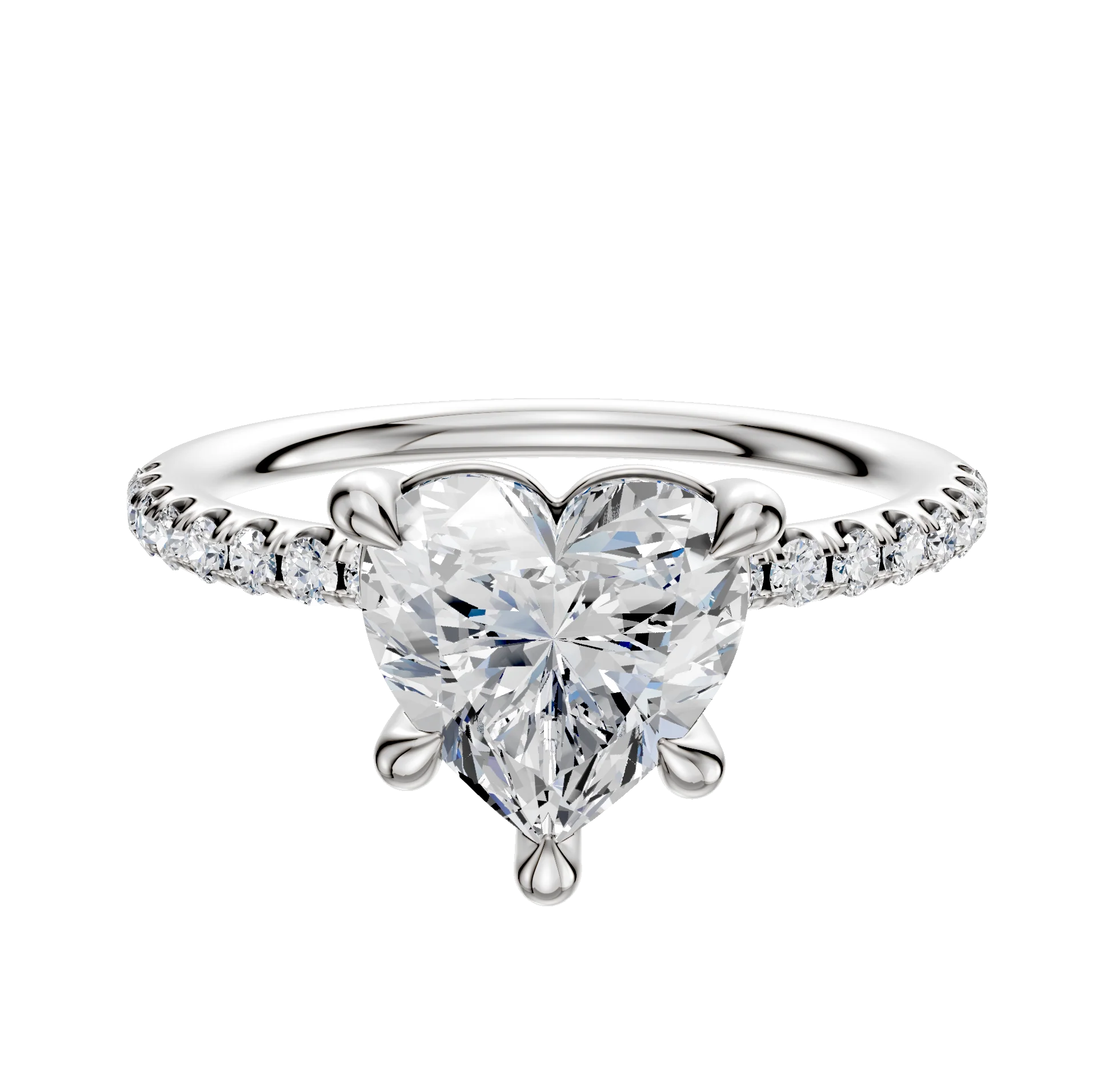 18K White Gold 4 Prong Basket Classic Dome 1-Row-Pave 2.5mm Engagement Ring