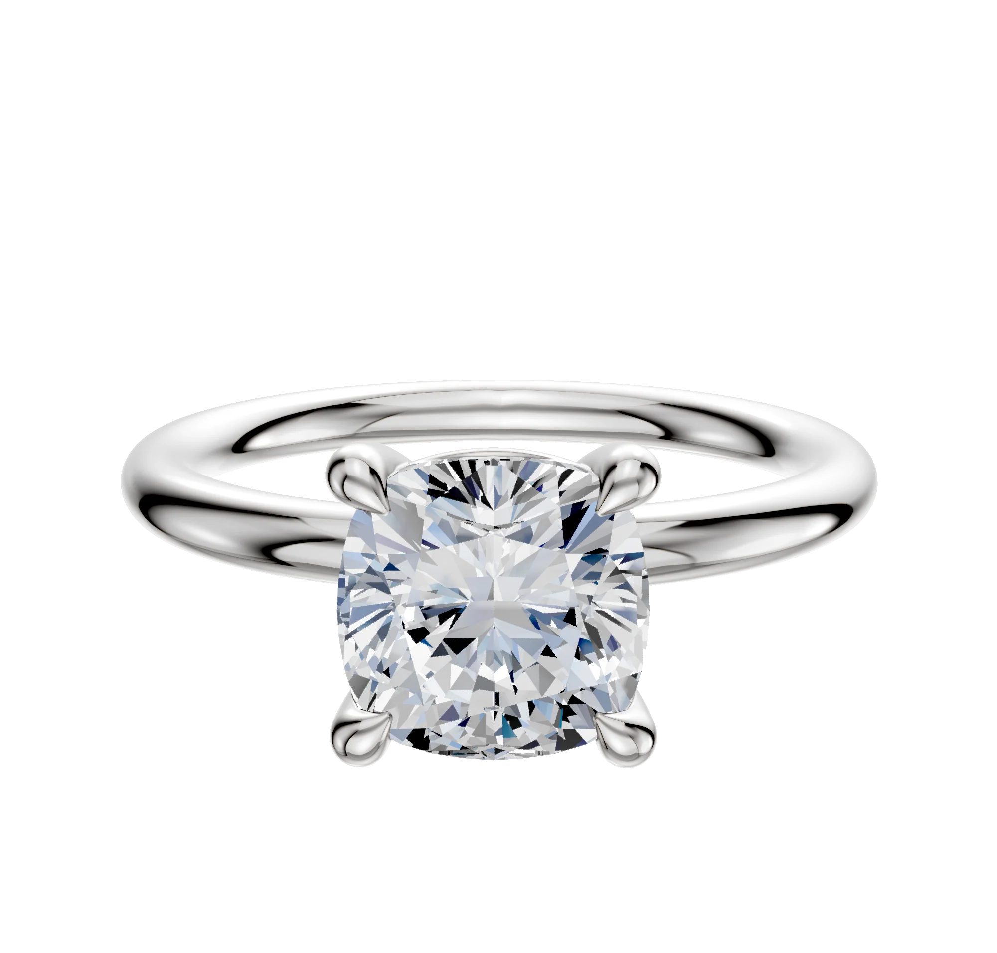 18K White Gold 4 Prong Basket Classic Dome 2.0mm Engagement Ring