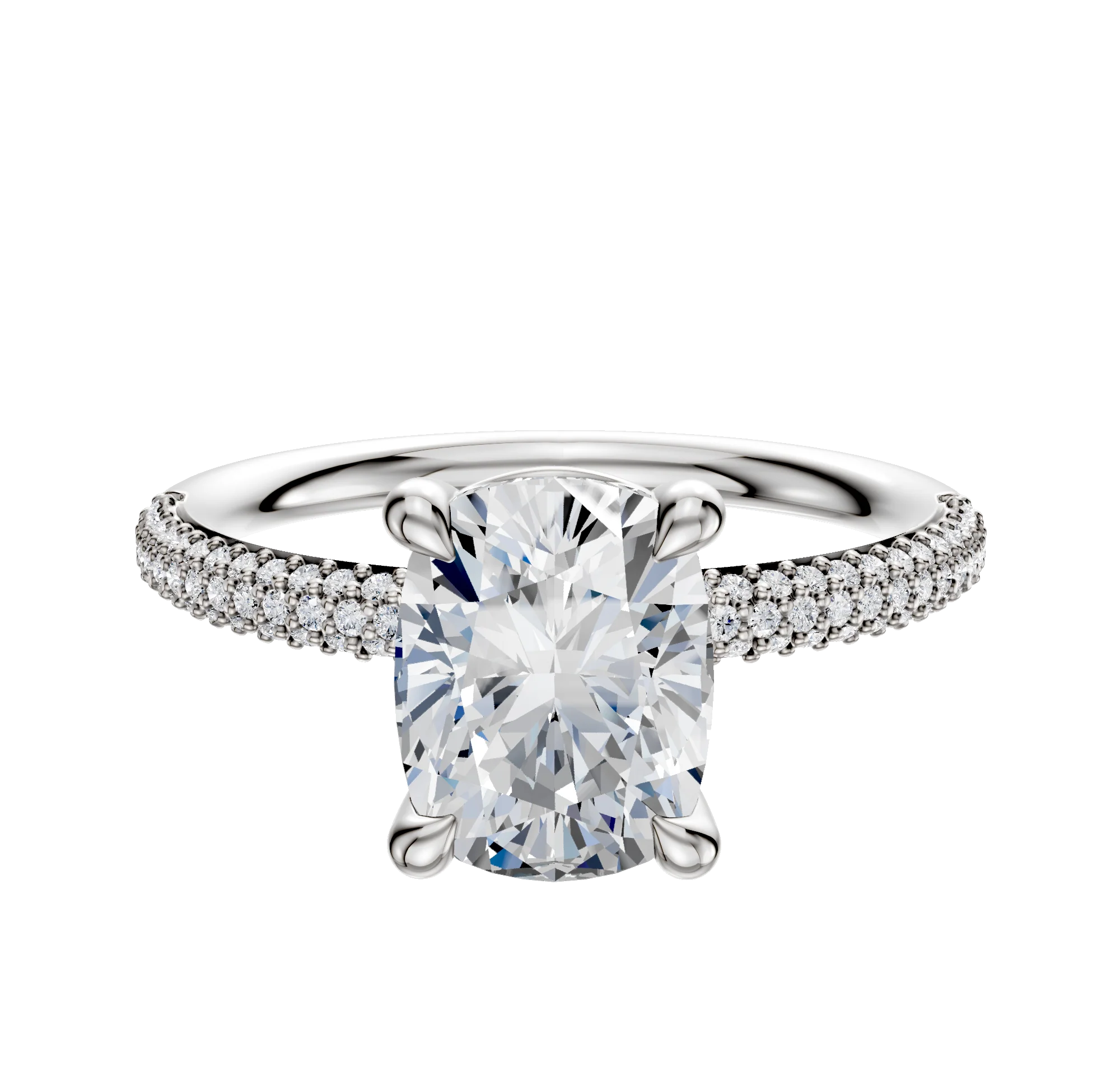 18K White Gold 4 Prong Basket Classic Dome 3-Row-Pave 2.0mm Engagement Ring