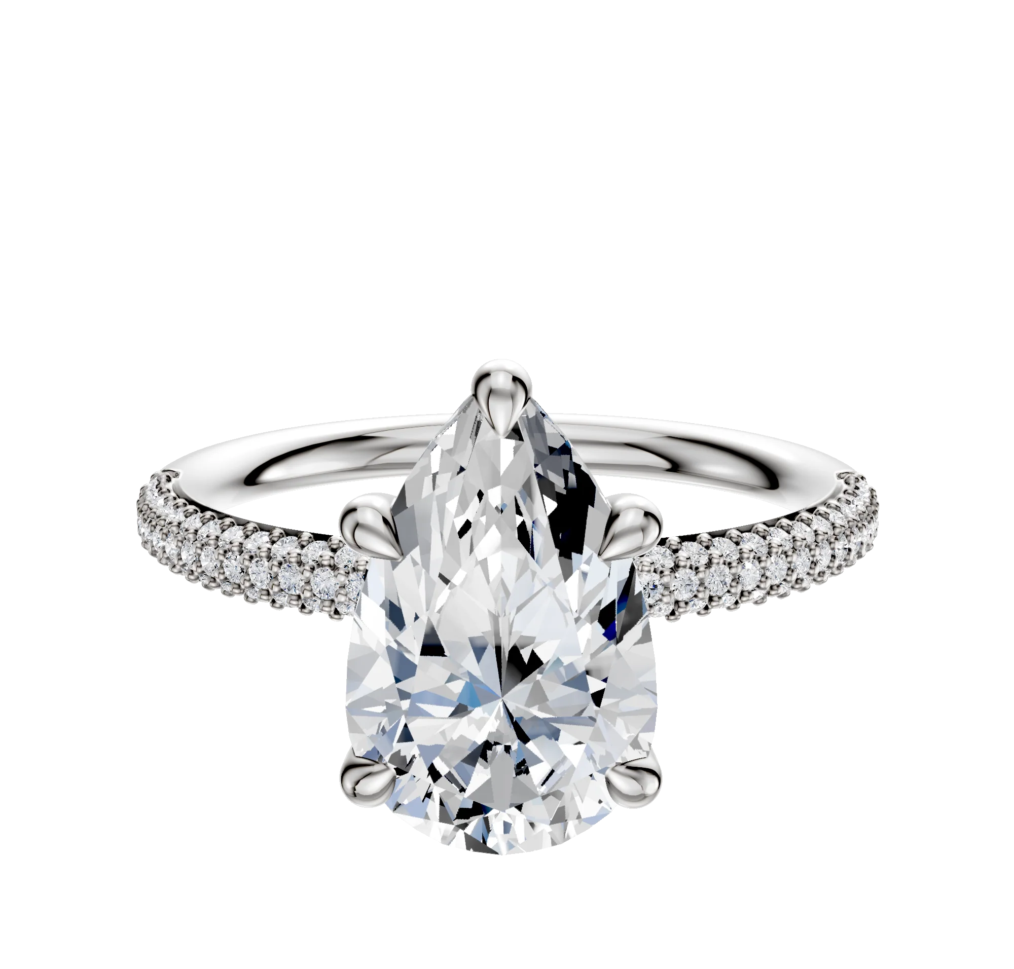 18K White Gold 4 Prong Basket Classic Dome 3-Row-Pave 2.0mm Engagement Ring