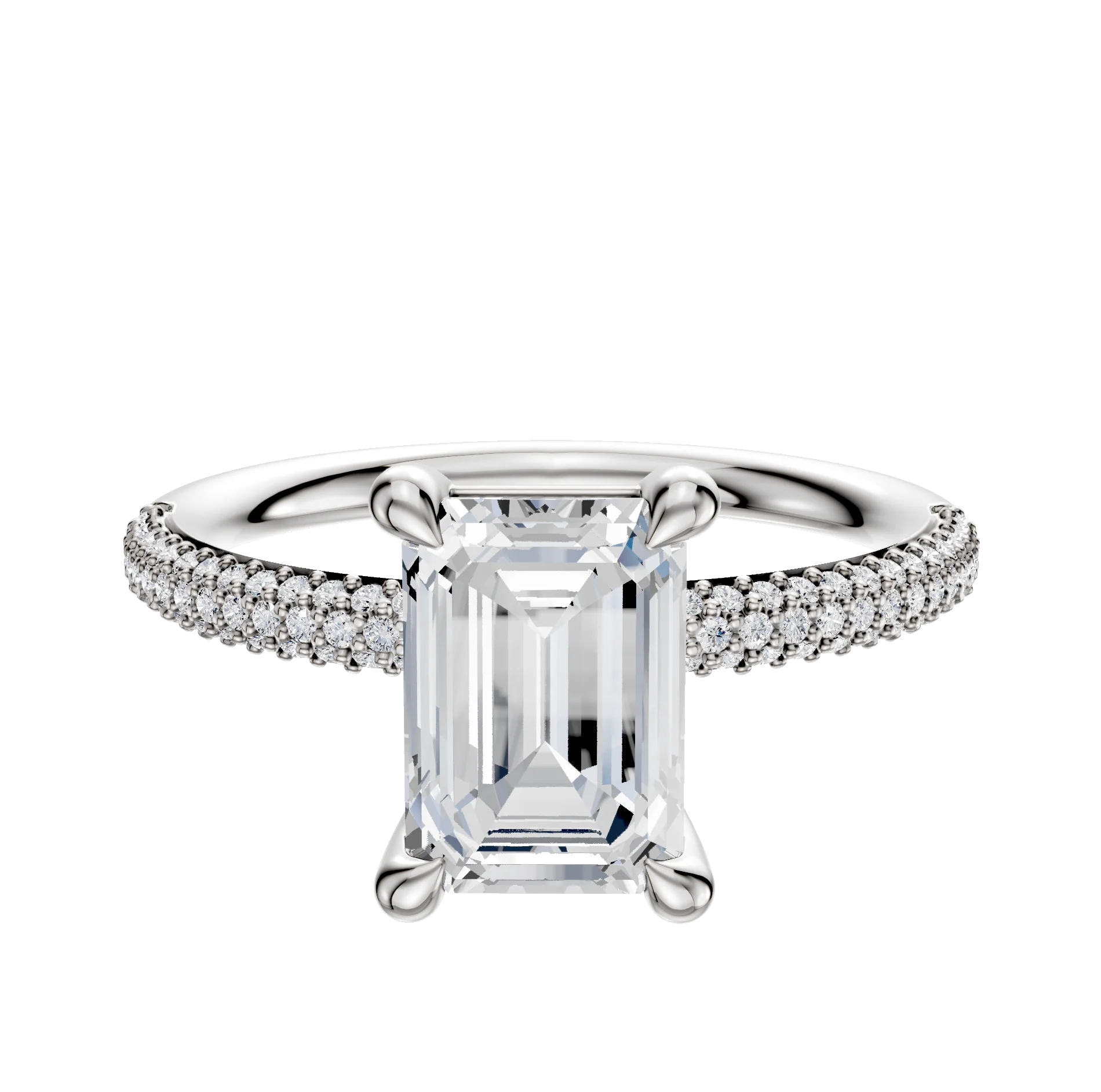 18K White Gold 4 Prong Basket Classic Dome 3-Row-Pave 2.0mm Engagement Ring
