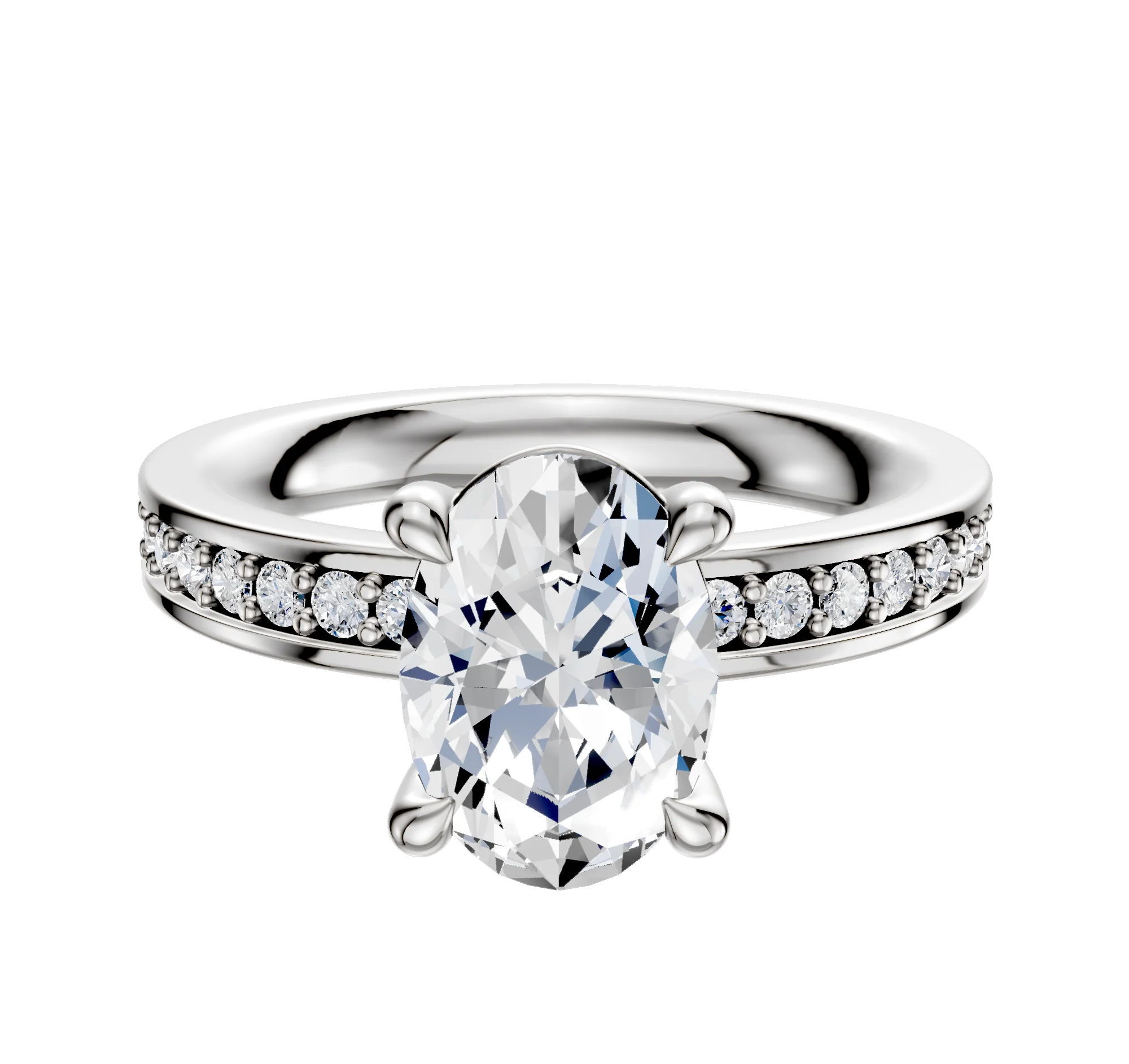18K White Gold 4 Prong Basket Classic Flat 1-Row-Pave 2.5mm Engagement Ring
