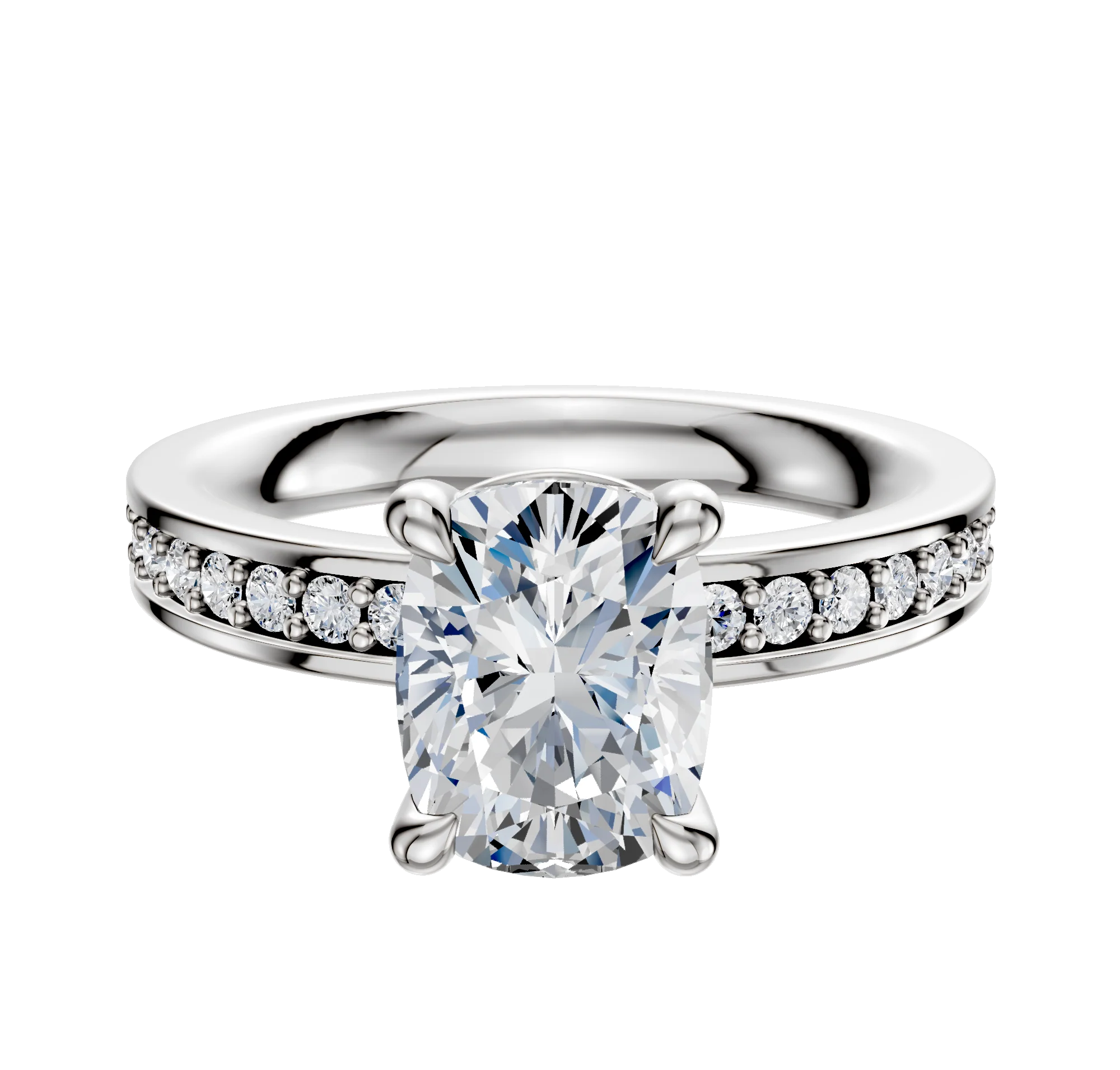 18K White Gold 4 Prong Basket Classic Flat 1-Row-Pave 2.5mm Engagement Ring