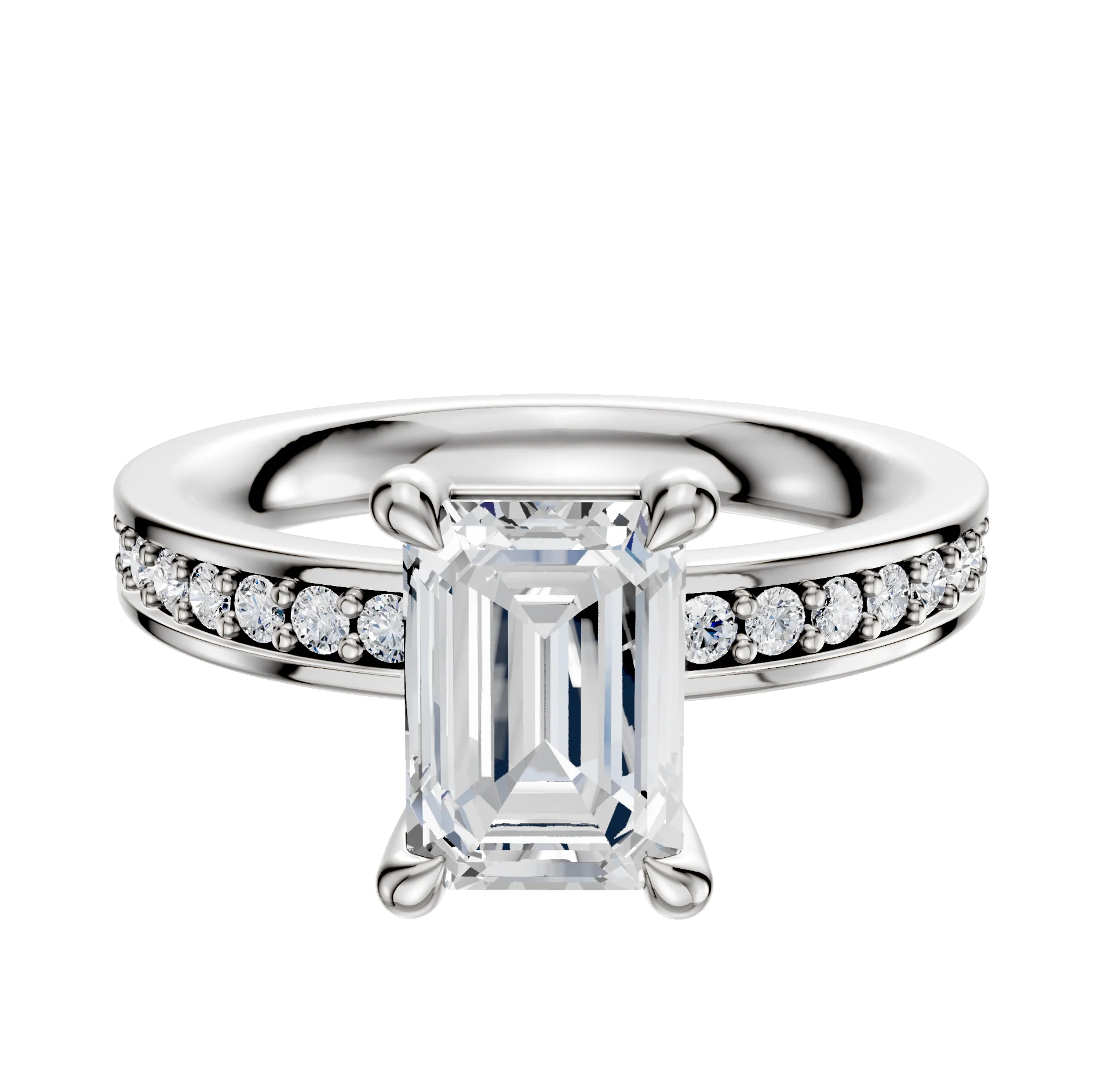 18K White Gold 4 Prong Basket Classic Flat 1-Row-Pave 2.5mm Engagement Ring