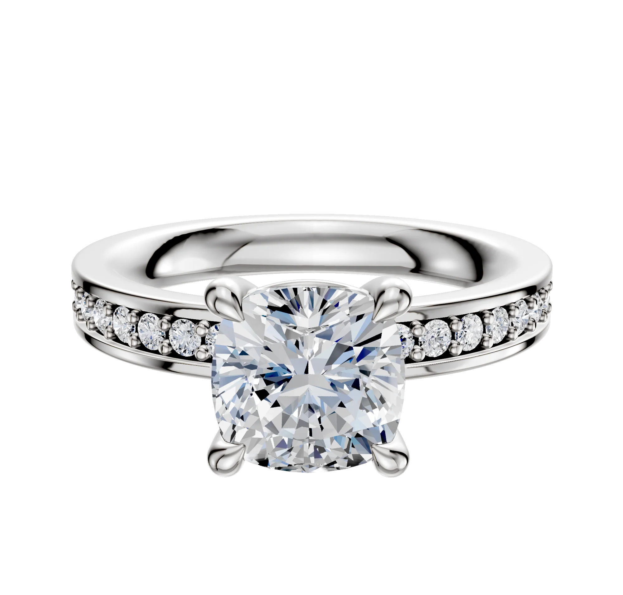 18K White Gold 4 Prong Basket Classic Flat 1-Row-Pave 2.5mm Engagement Ring