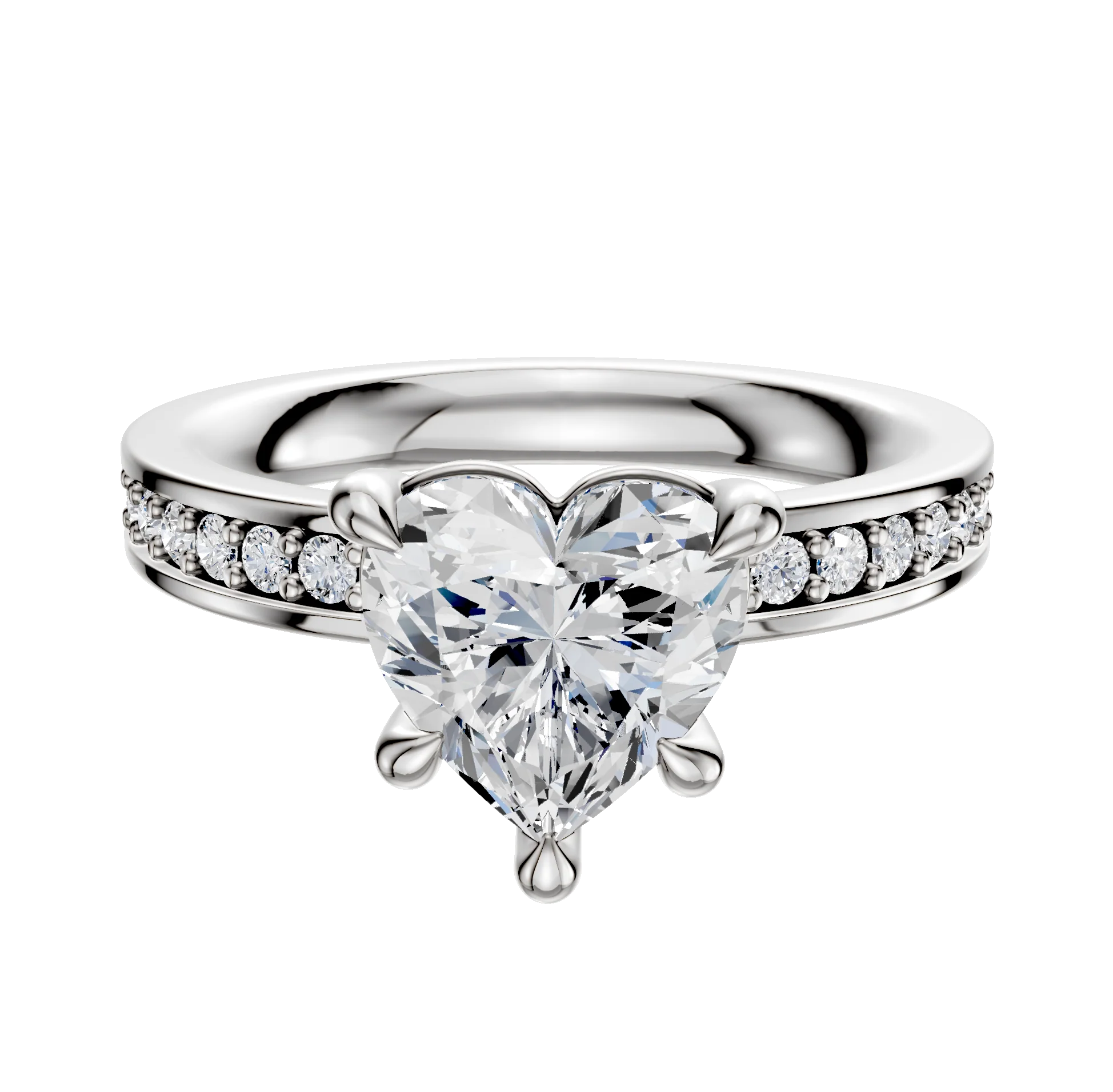 18K White Gold 4 Prong Basket Classic Flat 1-Row-Pave 2.5mm Engagement Ring