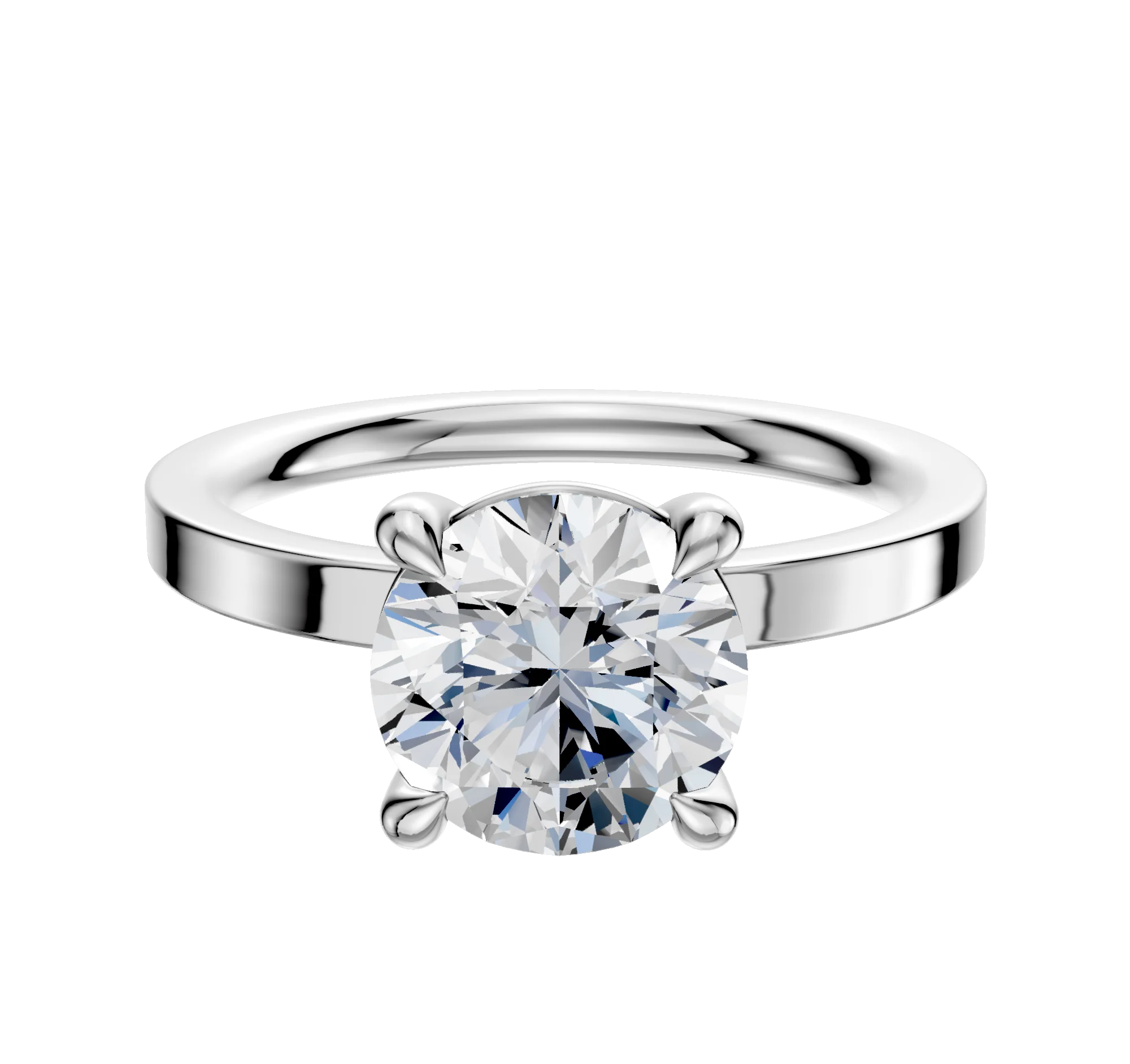 18K White Gold 4 Prong Basket Classic Flat 2.0mm Engagement Ring