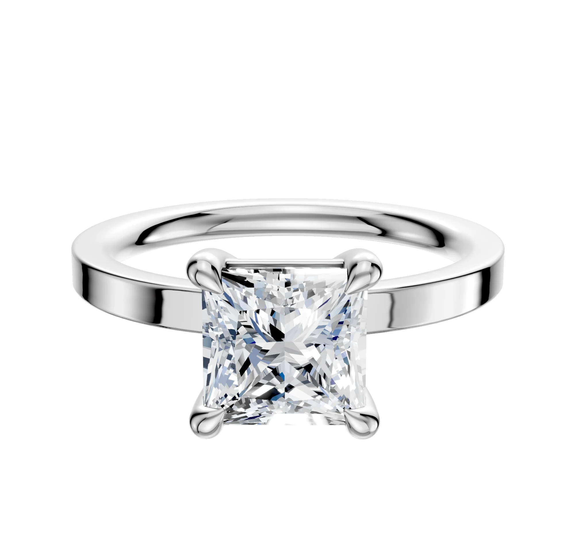 18K White Gold 4 Prong Basket Classic Flat 2.0mm Engagement Ring