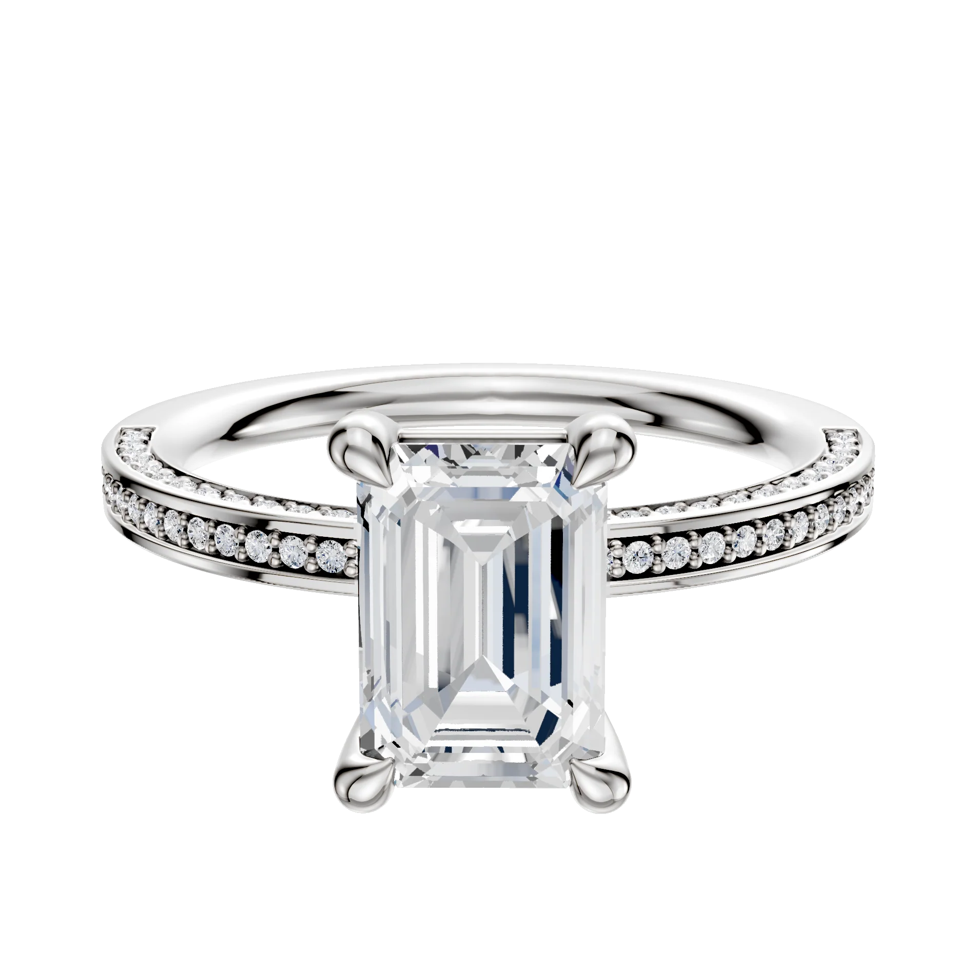 18K White Gold 4 Prong Basket Classic Flat 3-Row-Pave 2.0mm Engagement Ring