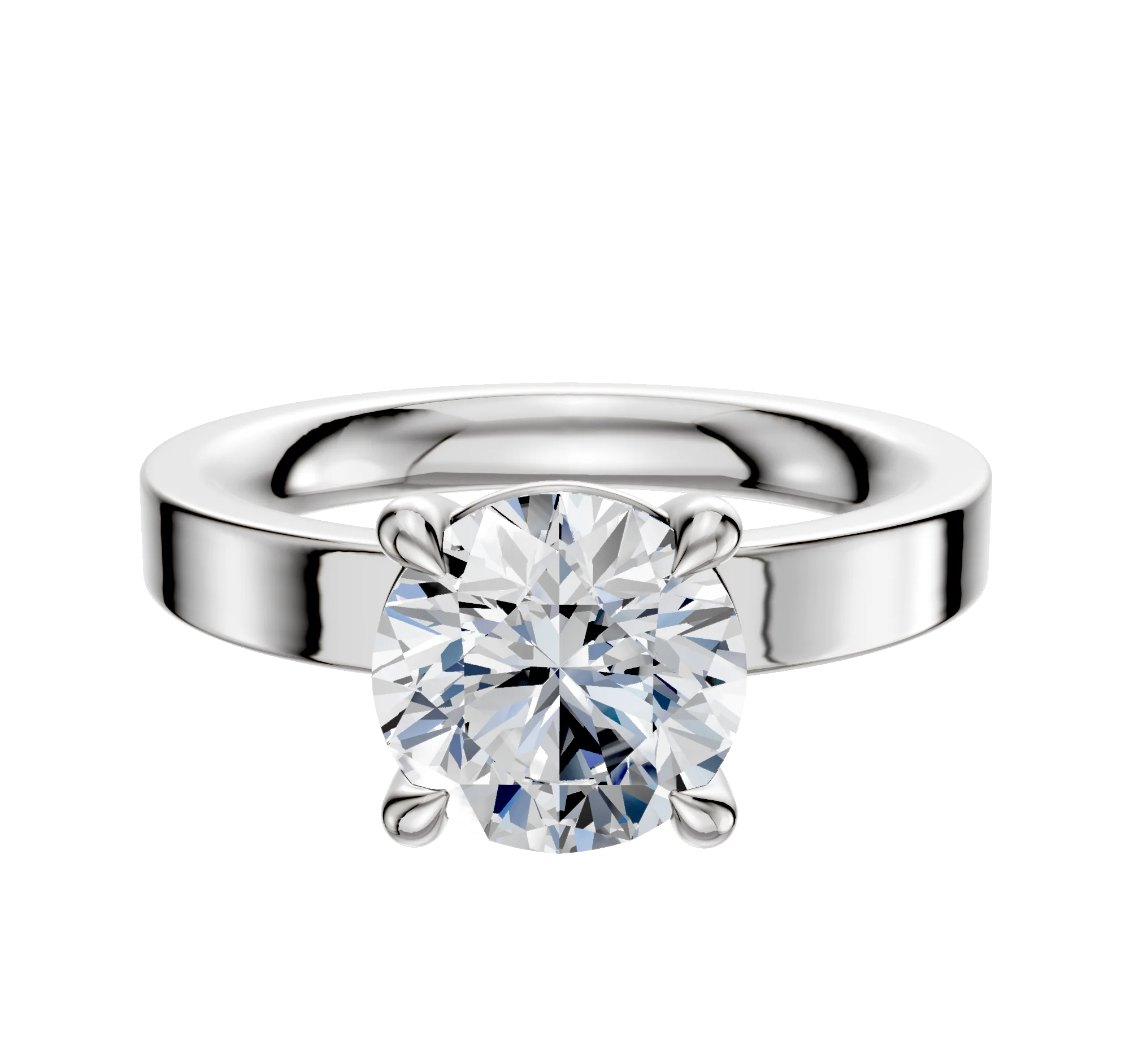 18K White Gold 4 Prong Basket Classic Flat 3.0mm Engagement Ring