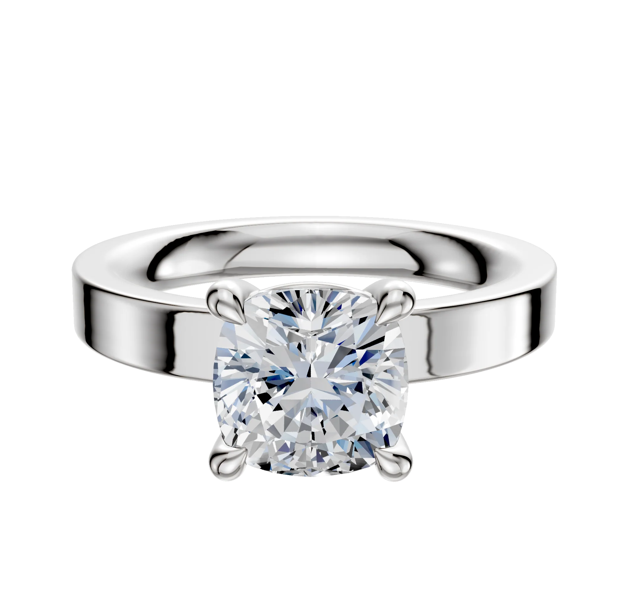 18K White Gold 4 Prong Basket Classic Flat 3.0mm Engagement Ring