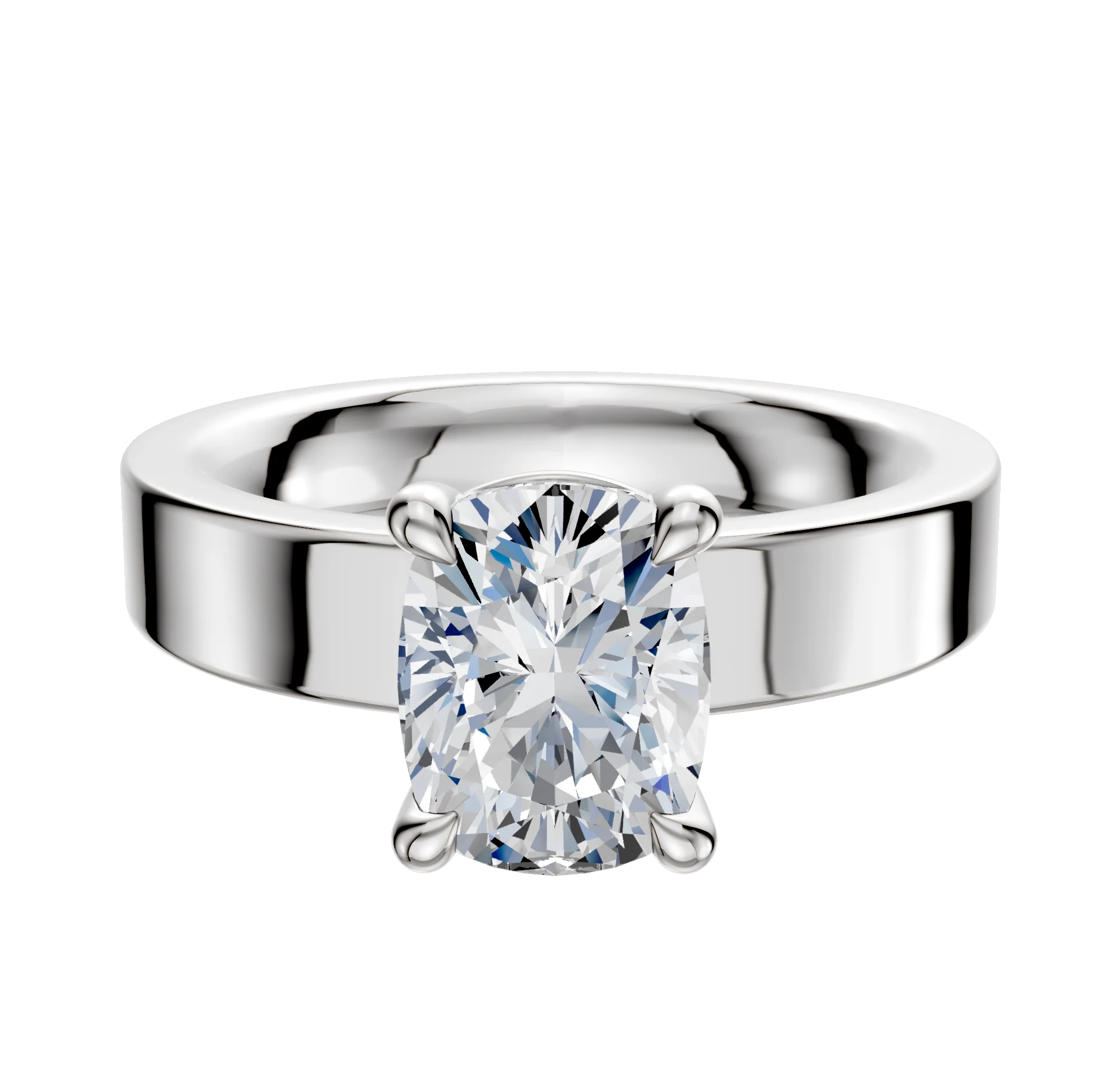 18K White Gold 4 Prong Basket Classic Flat 4.0mm Engagement Ring