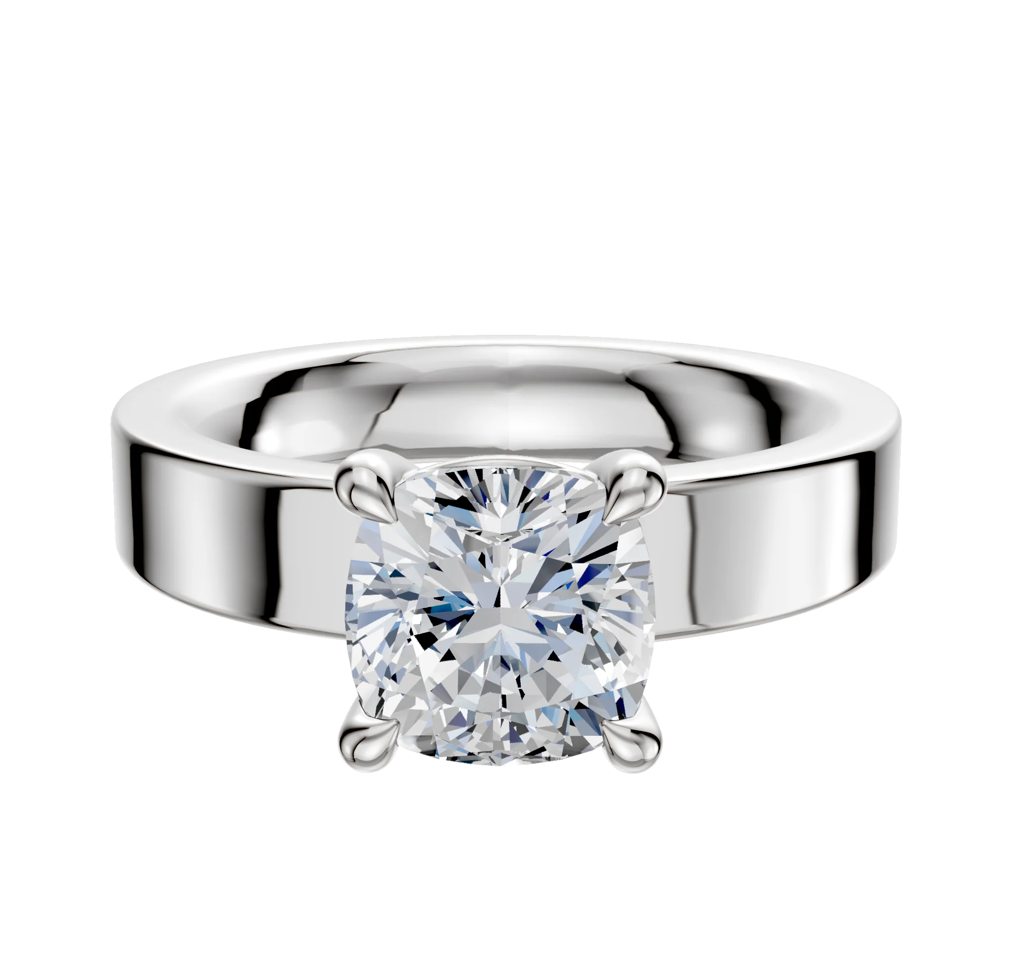 18K White Gold 4 Prong Basket Classic Flat 4.0mm Engagement Ring