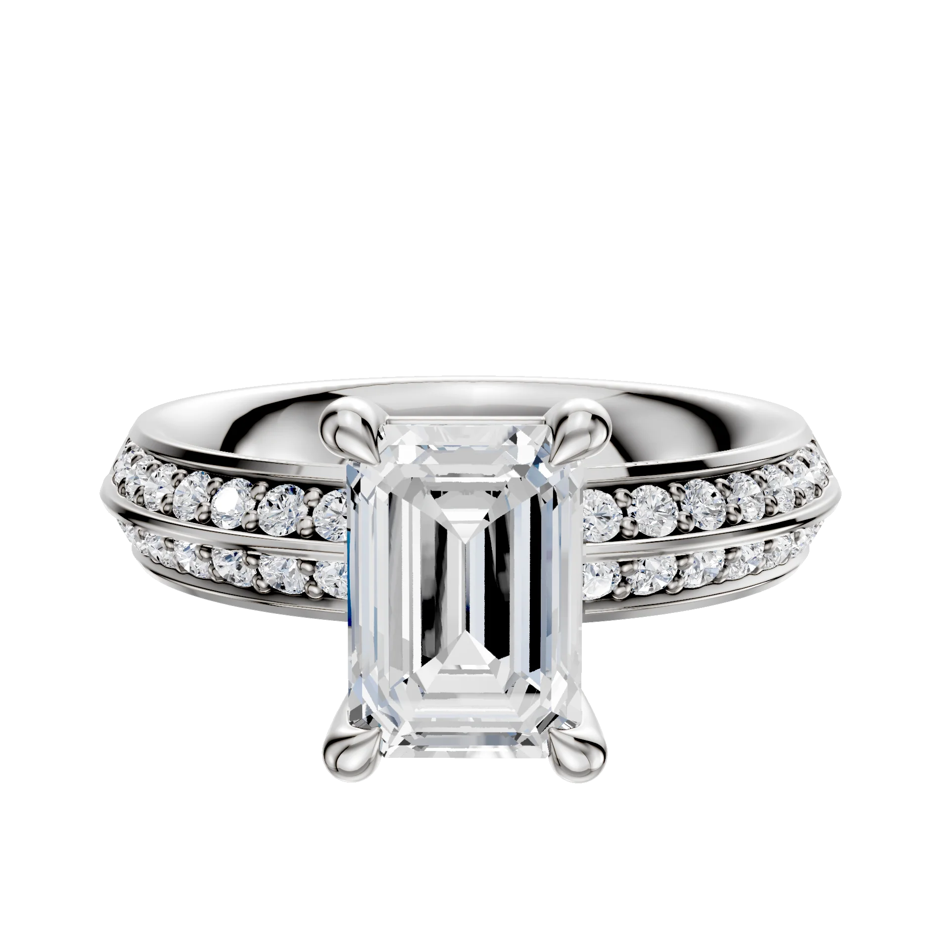 18K White Gold 4 Prong Basket Classic Knife Edge 1-Row-Pave 2.5mm Engagement Ring