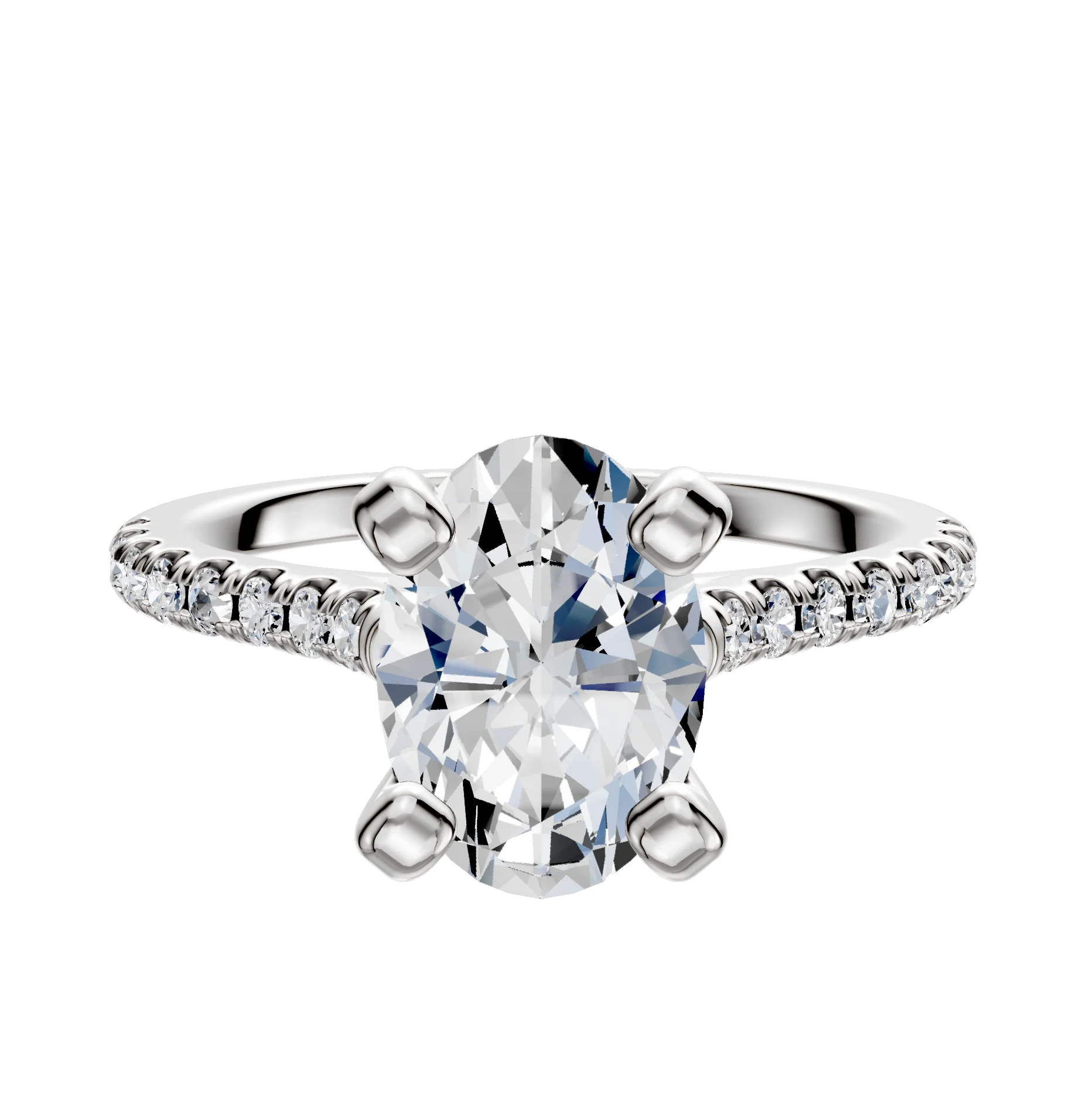 18K White Gold 4 Prong Cathedral Dome 1-Row-Pave 2.5mm Engagement Ring