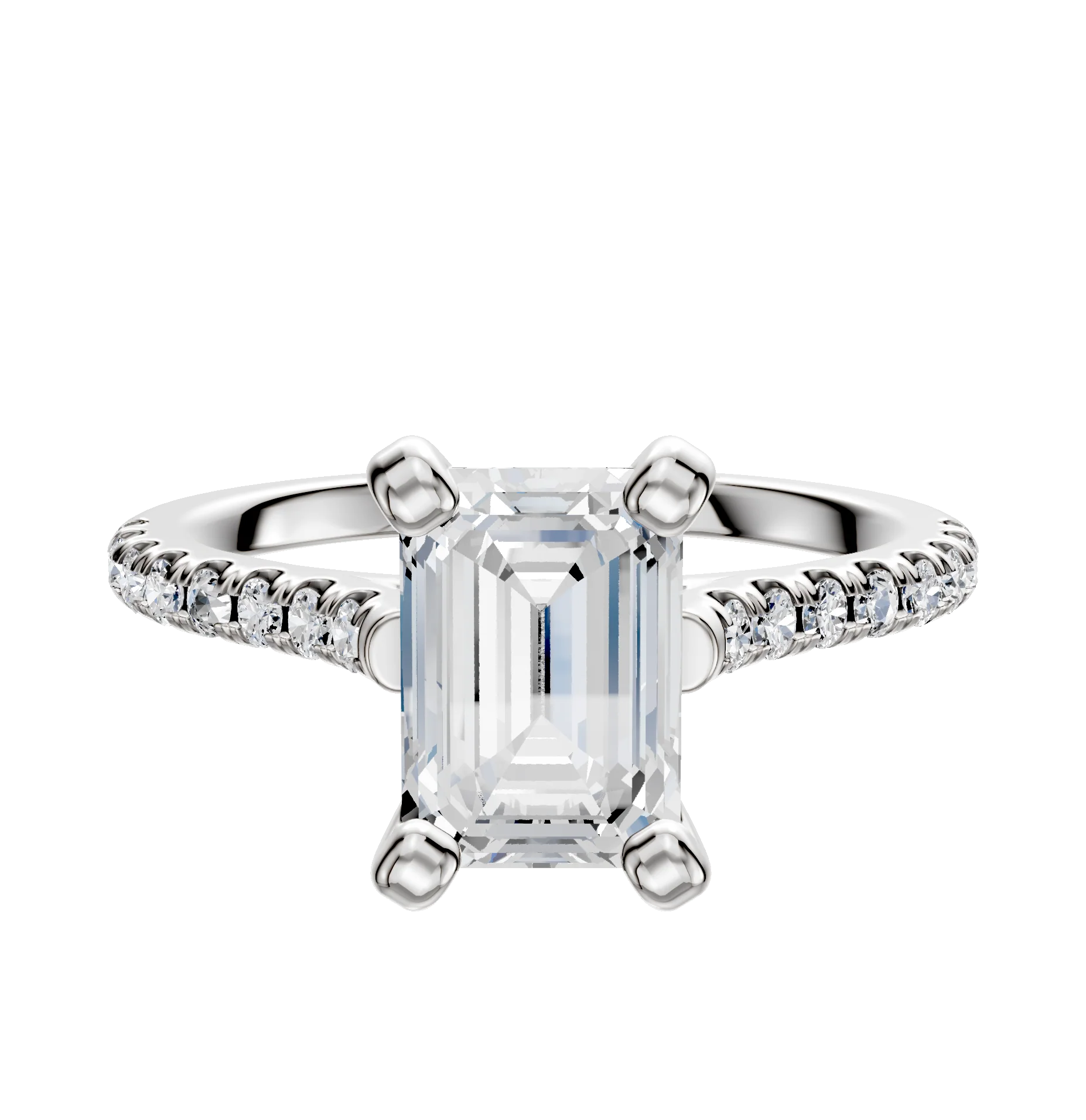 18K White Gold 4 Prong Cathedral Dome 1-Row-Pave 2.5mm Engagement Ring