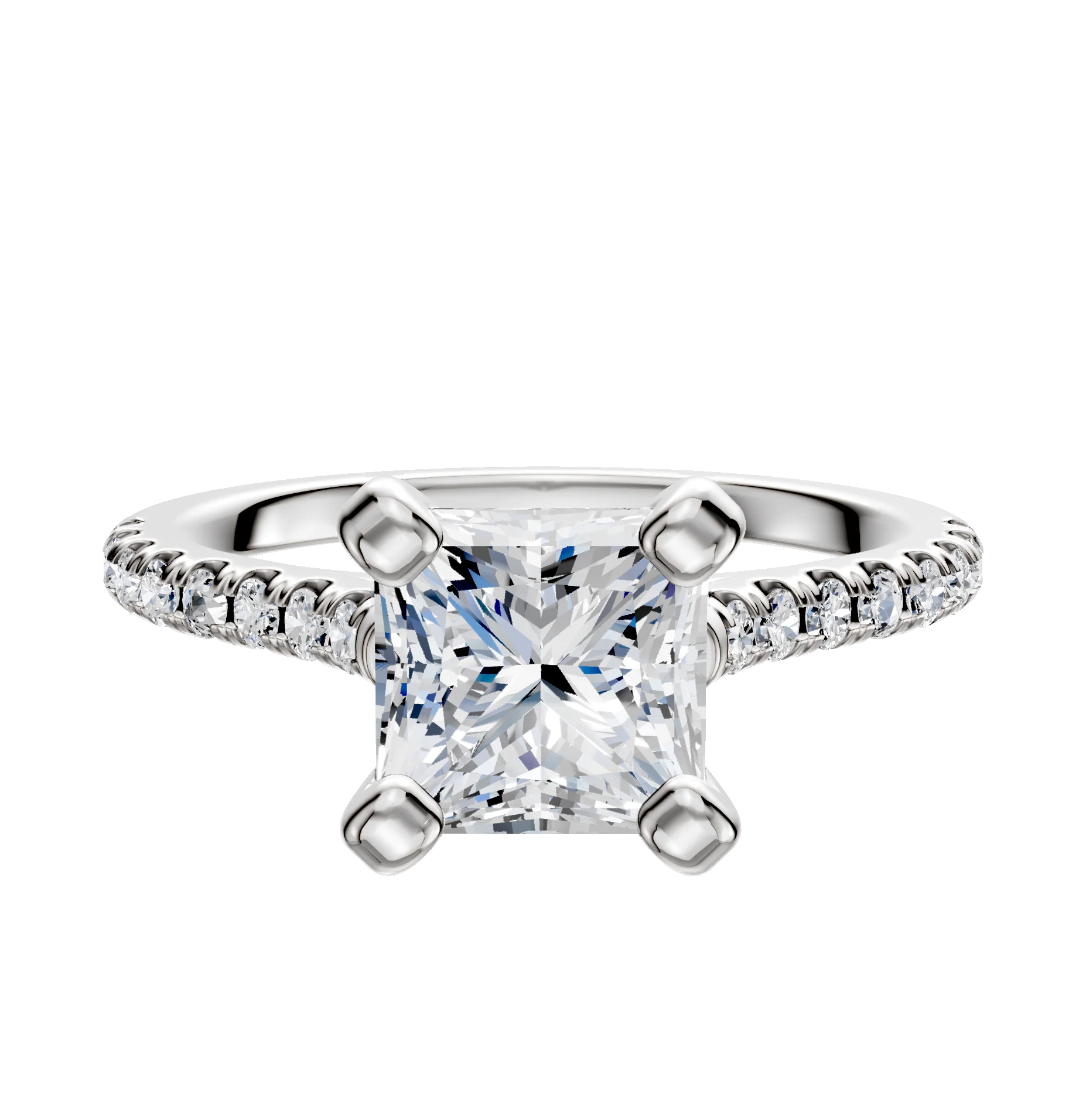 18K White Gold 4 Prong Cathedral Dome 1-Row-Pave 2.5mm Engagement Ring