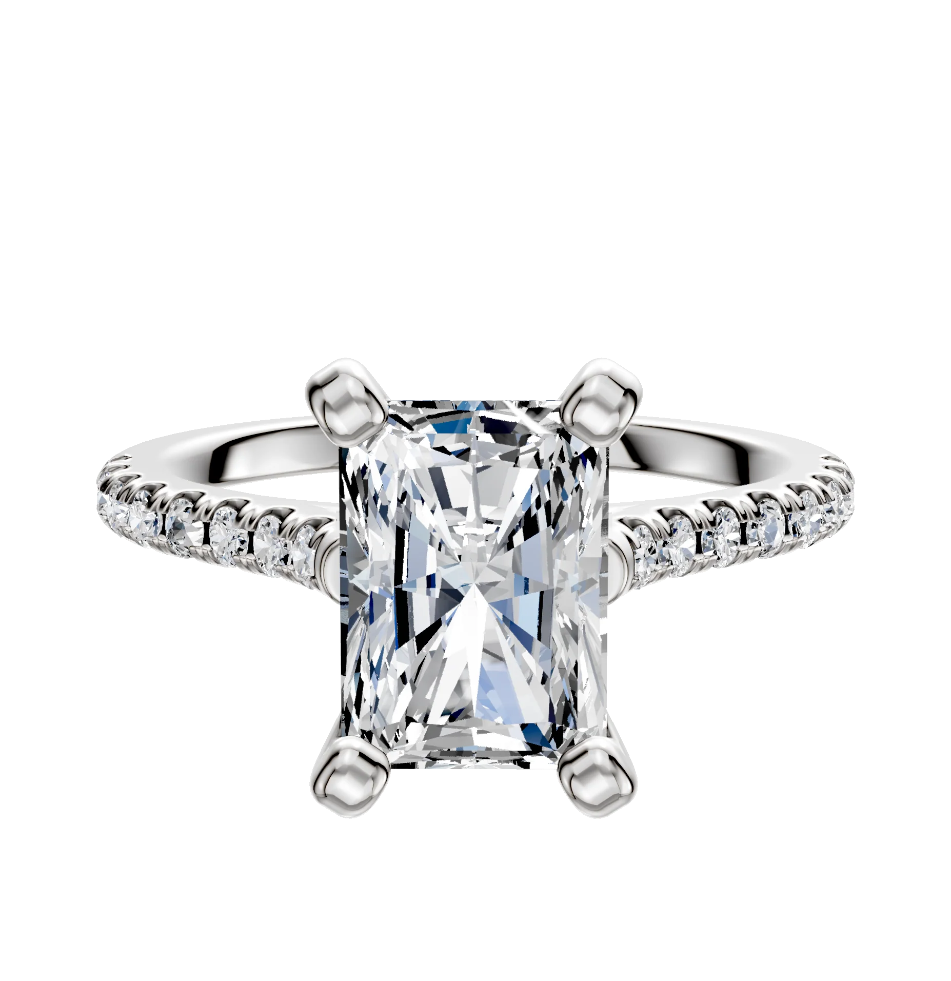 18K White Gold 4 Prong Cathedral Dome 1-Row-Pave 2.5mm Engagement Ring