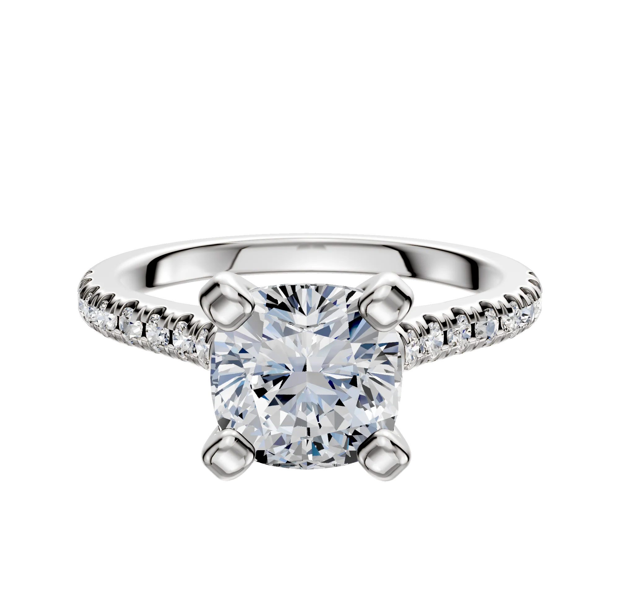 18K White Gold 4 Prong Cathedral Dome 1-Row-Pave 2.5mm Engagement Ring
