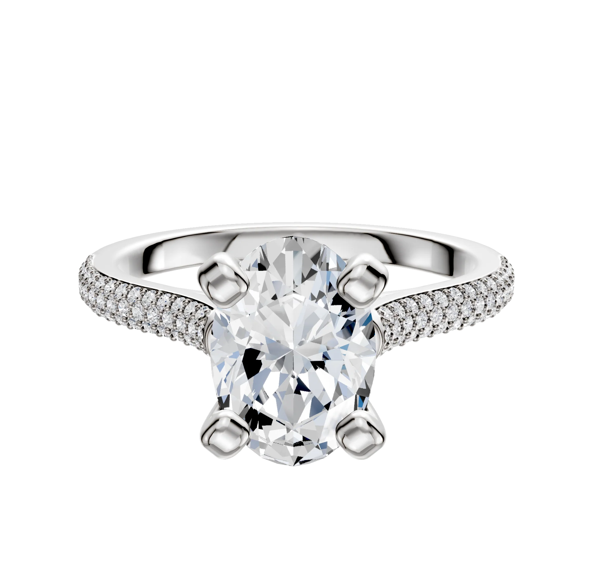 18K White Gold 4 Prong Cathedral Dome 3-Row-Pave 2.0mm Engagement Ring