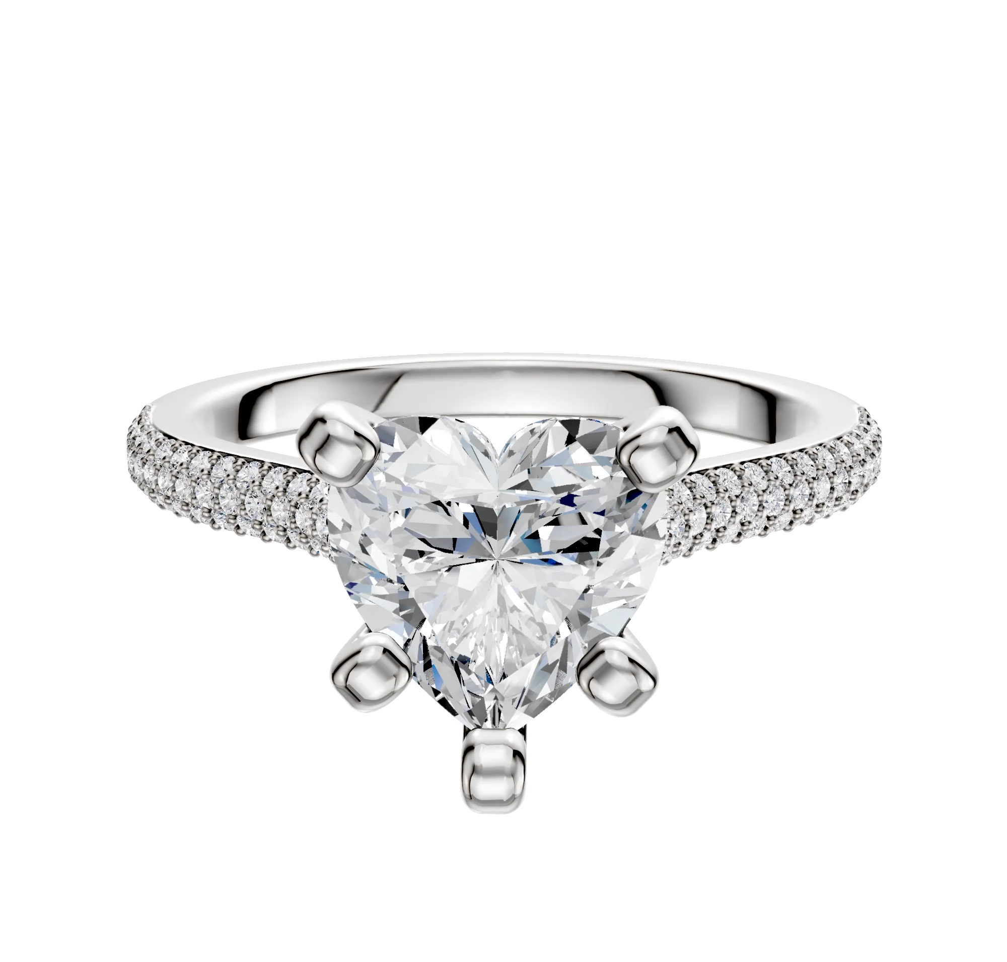 18K White Gold 4 Prong Cathedral Dome 3-Row-Pave 2.0mm Engagement Ring