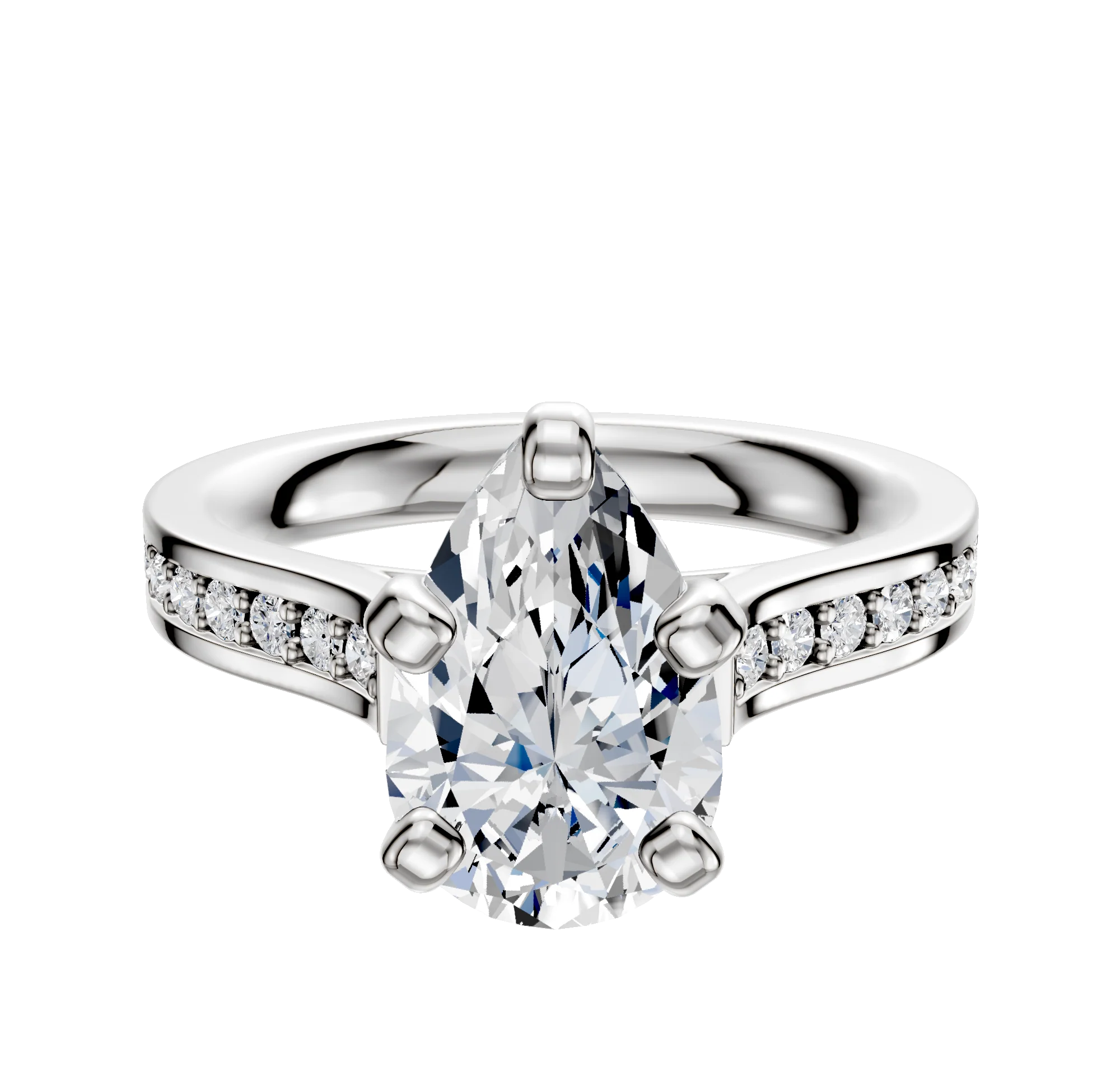 18K White Gold 4 Prong Cathedral Flat 1-Row-Pave 2.5mm Engagement Ring