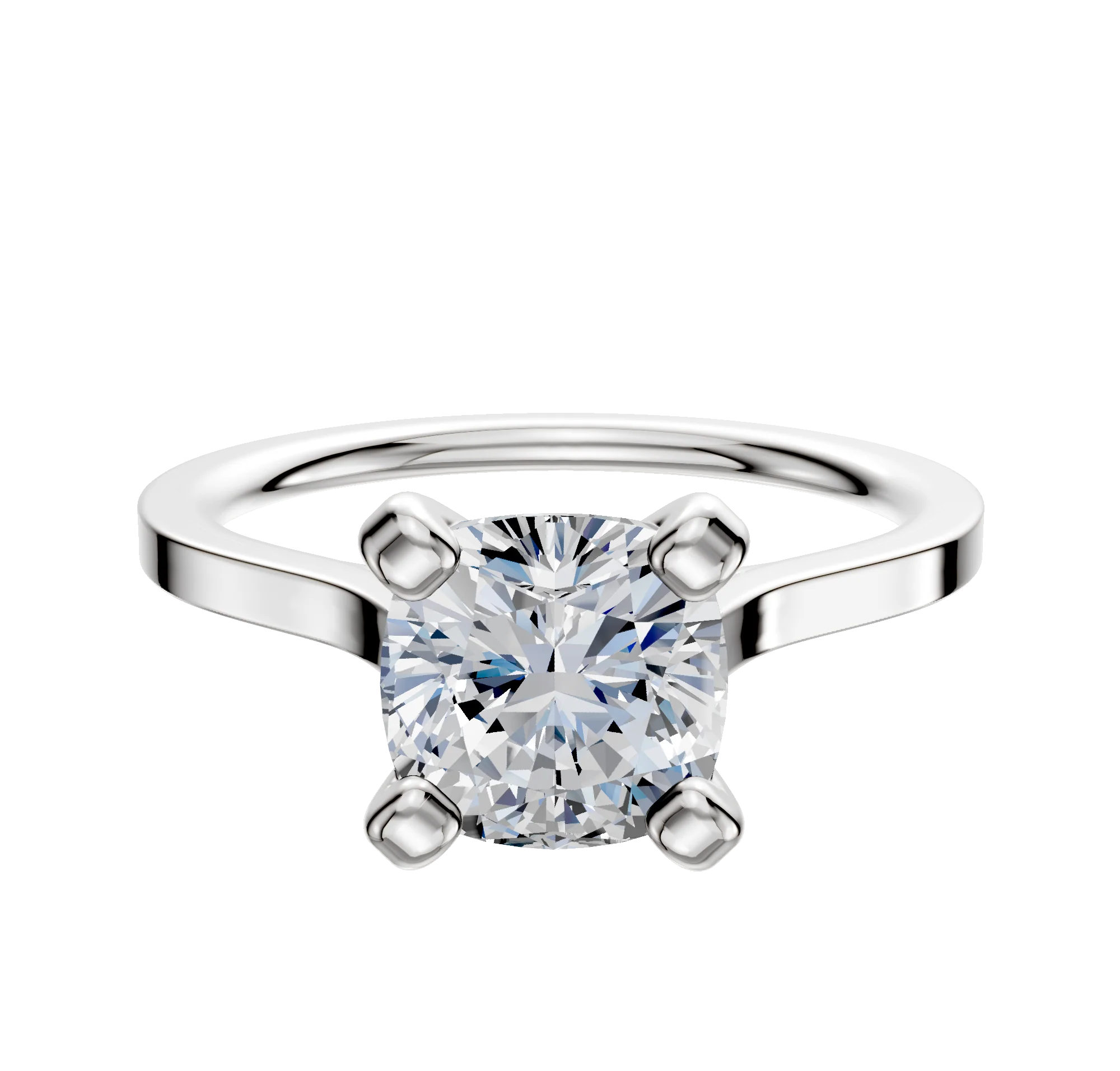 18K White Gold 4 Prong Cathedral Flat 1.5mm Engagement Ring