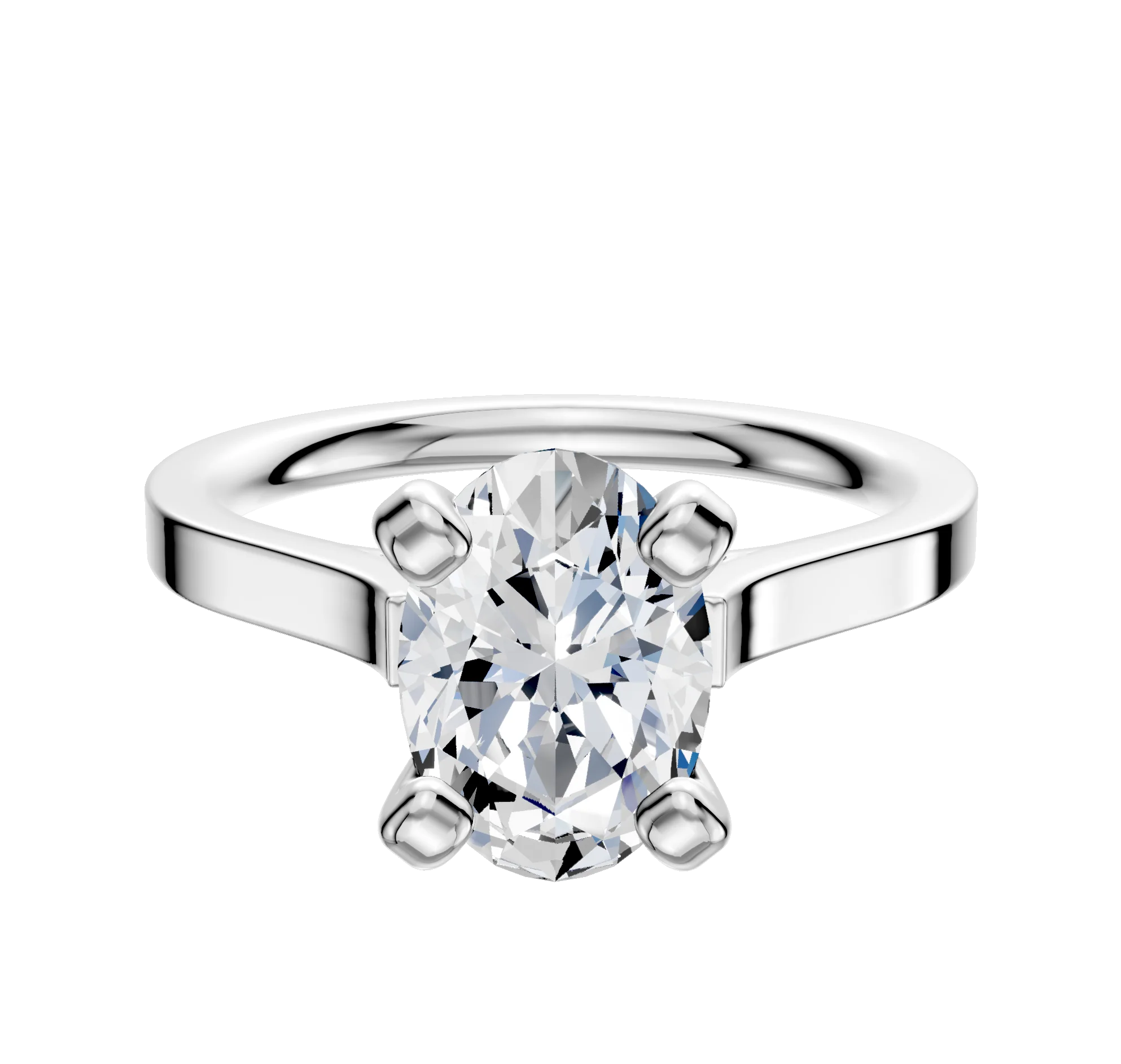 18K White Gold 4 Prong Cathedral Flat 2.0mm Engagement Ring