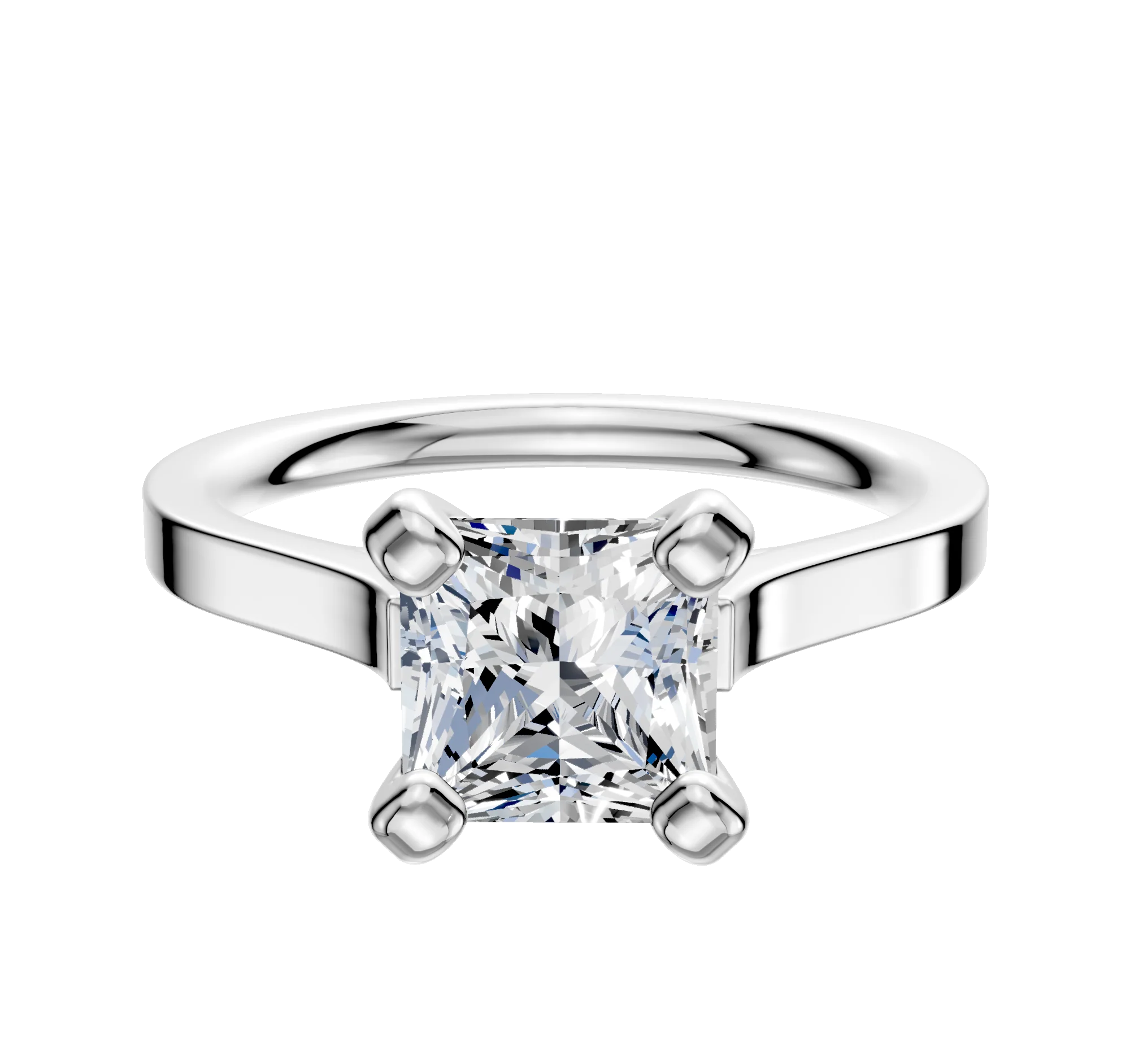18K White Gold 4 Prong Cathedral Flat 2.0mm Engagement Ring