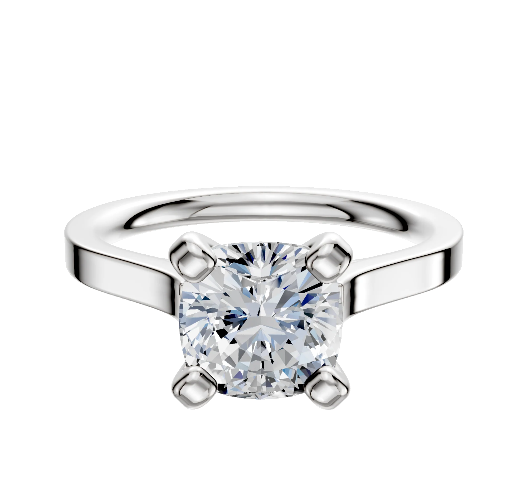 18K White Gold 4 Prong Cathedral Flat 2.0mm Engagement Ring